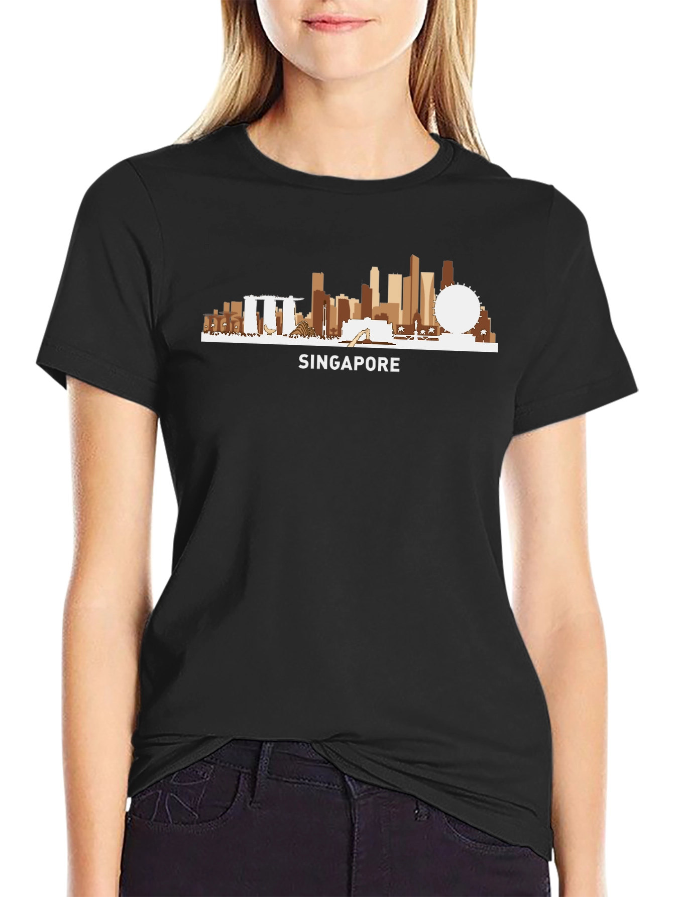 Singapore Skyline Graphic T-Shirt - Black