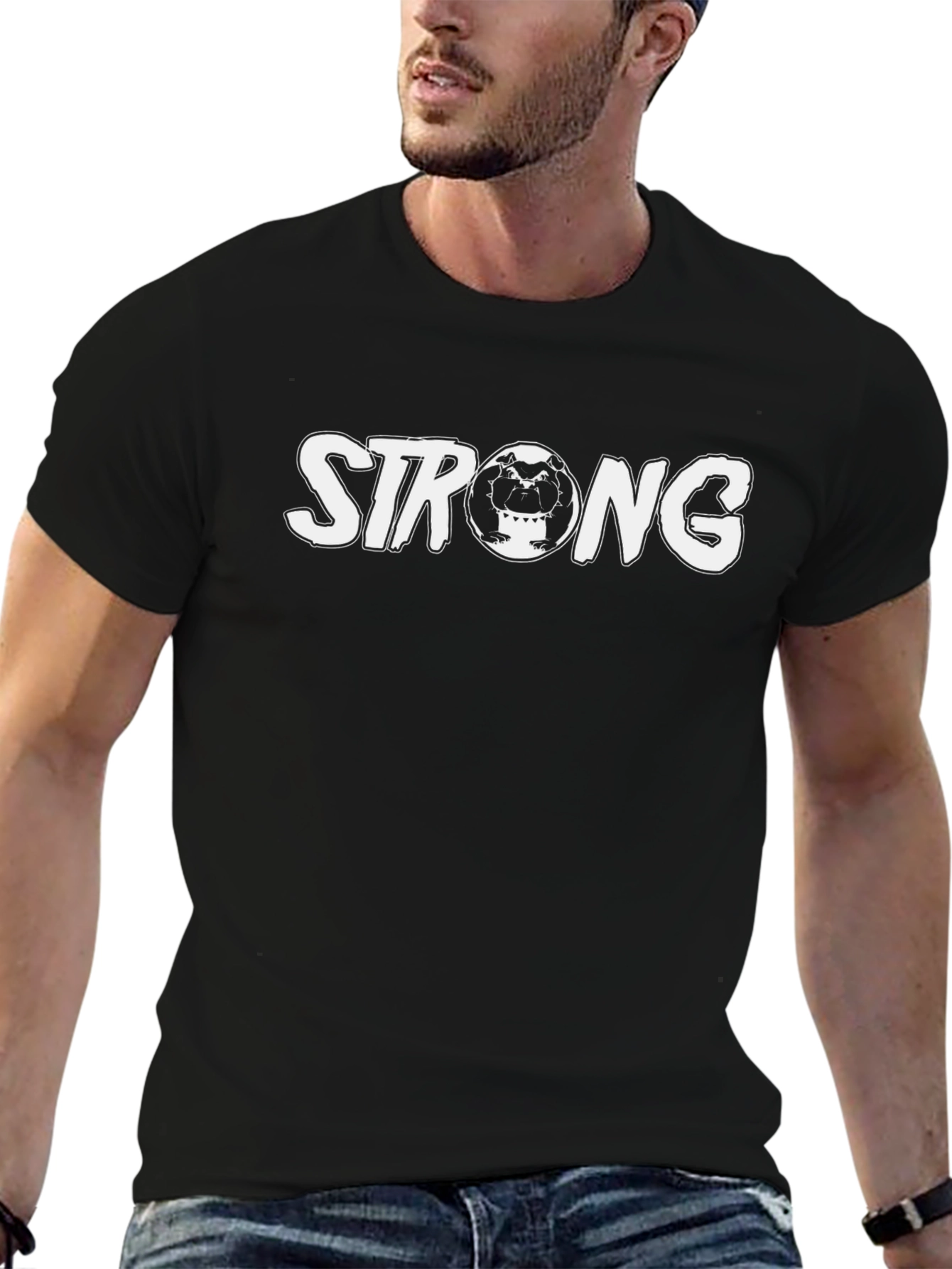 Strong Bulldog Graphic Tee - Black Cotton Comfort
