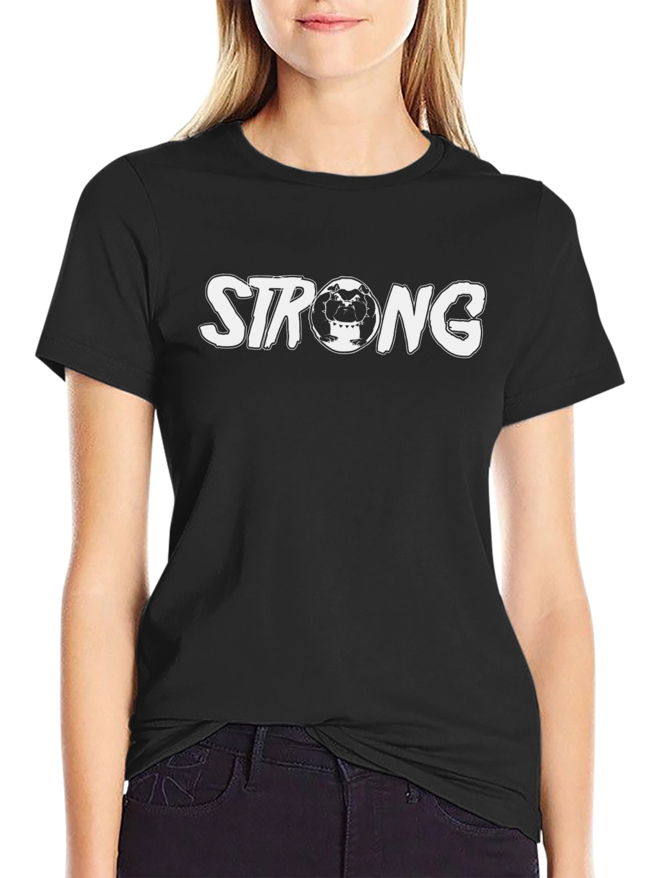 Strong Bulldog Graphic Tee - Black Cotton Comfort