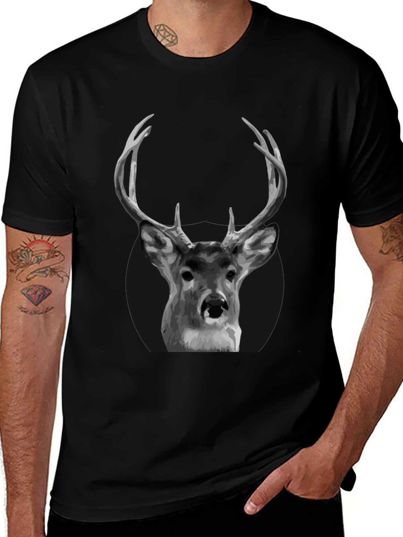 Deer Graphic Black T-Shirt - Antler Design