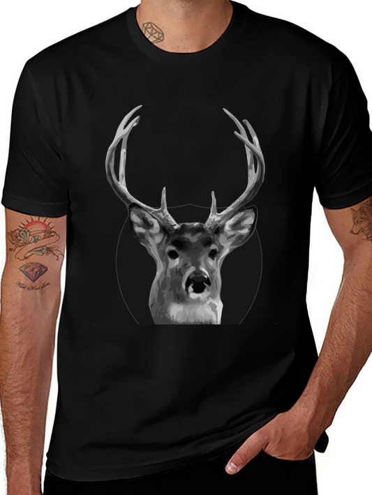 Deer Graphic Black T-Shirt - Antler Design