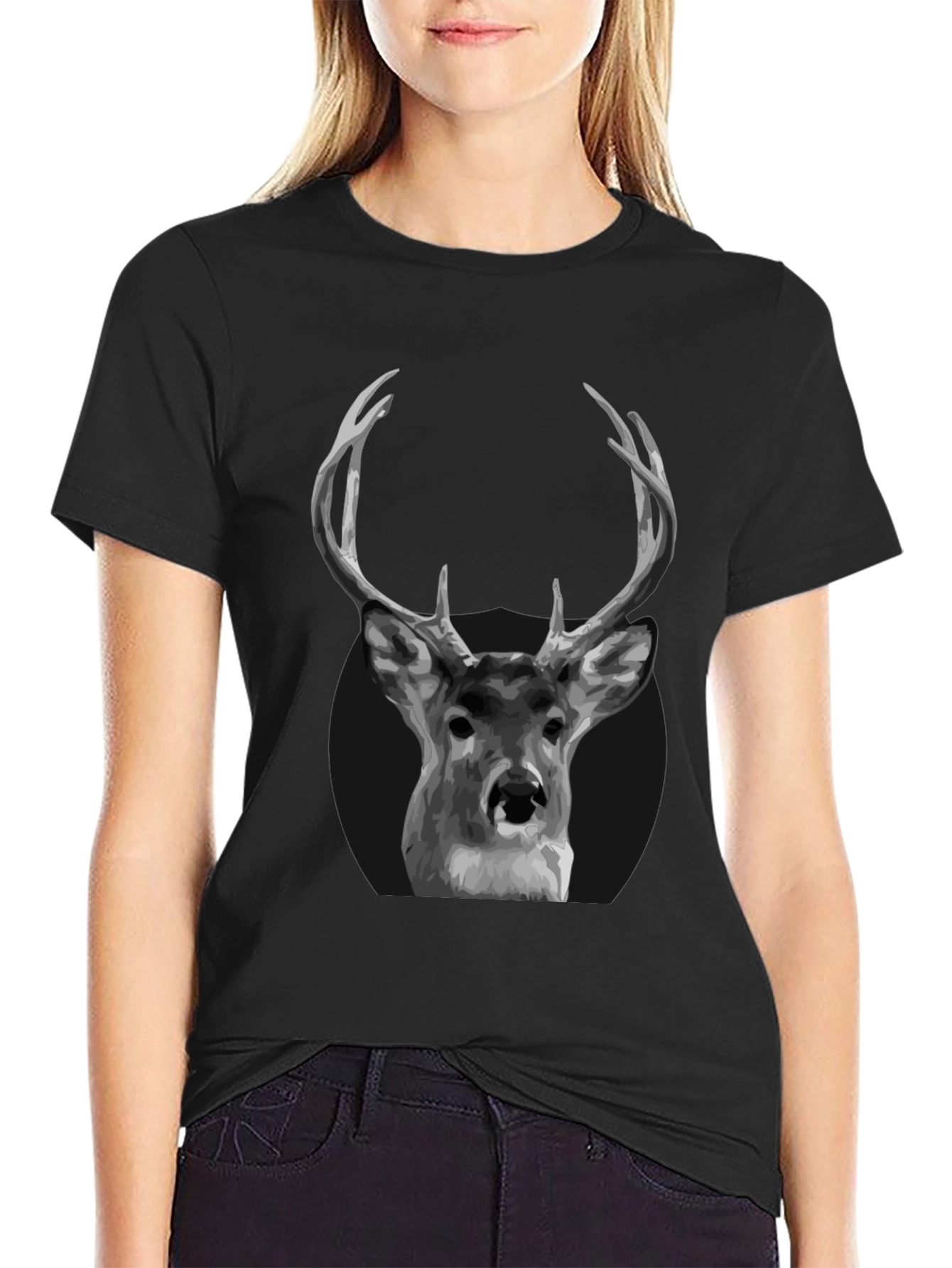Deer Graphic Black T-Shirt - Antler Design