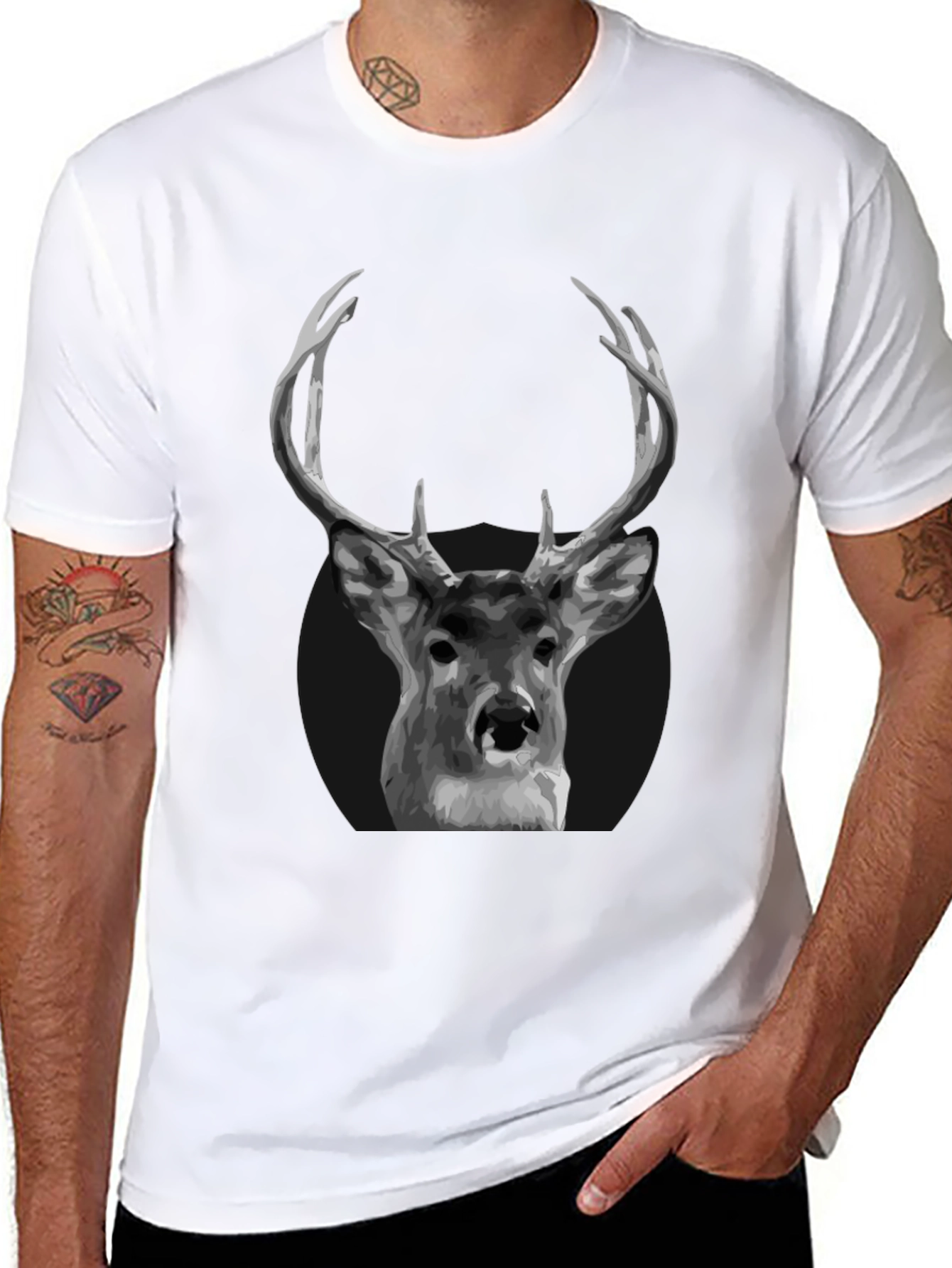 Deer Graphic Black T-Shirt - Antler Design