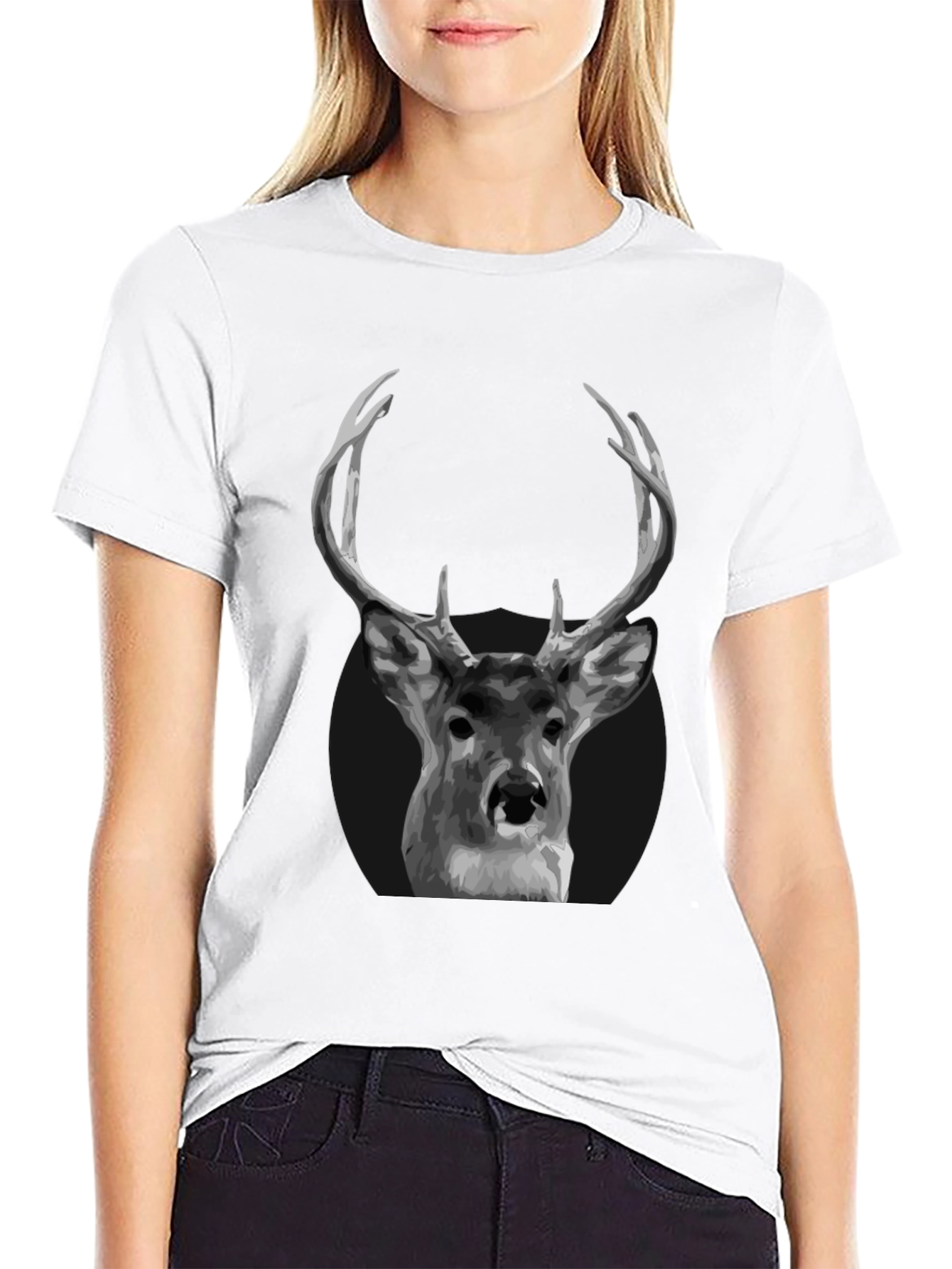 Deer Graphic Black T-Shirt - Antler Design