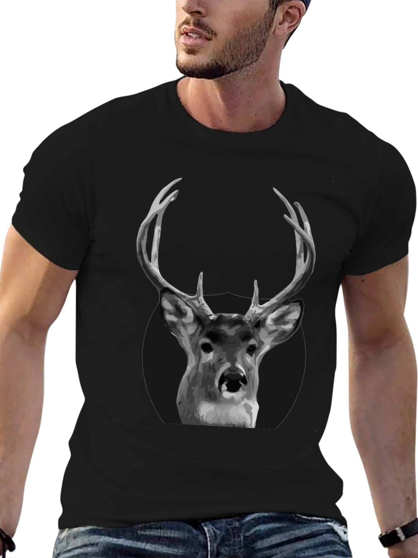 Deer Graphic Black T-Shirt - Antler Design