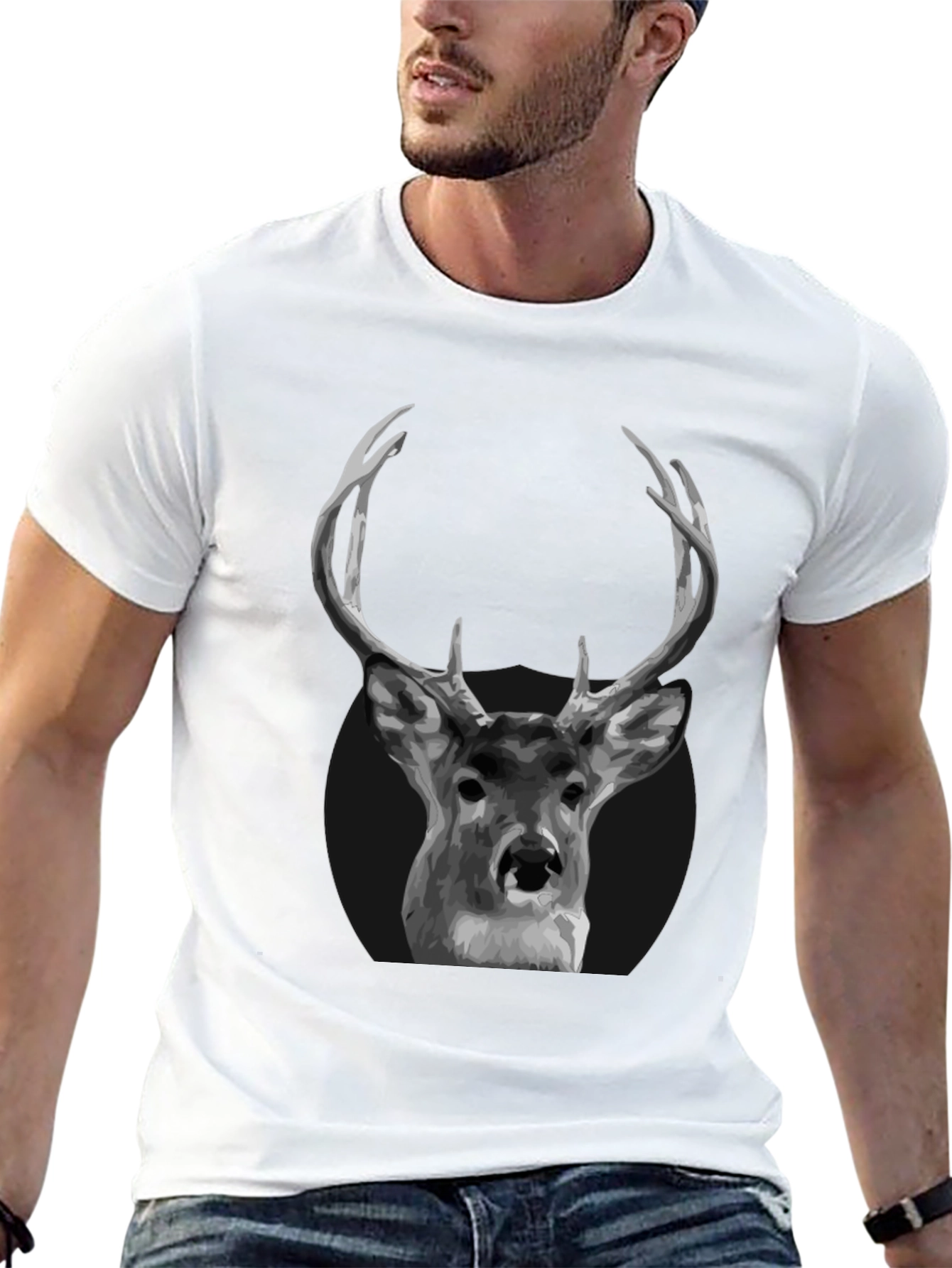 Deer Graphic Black T-Shirt - Antler Design