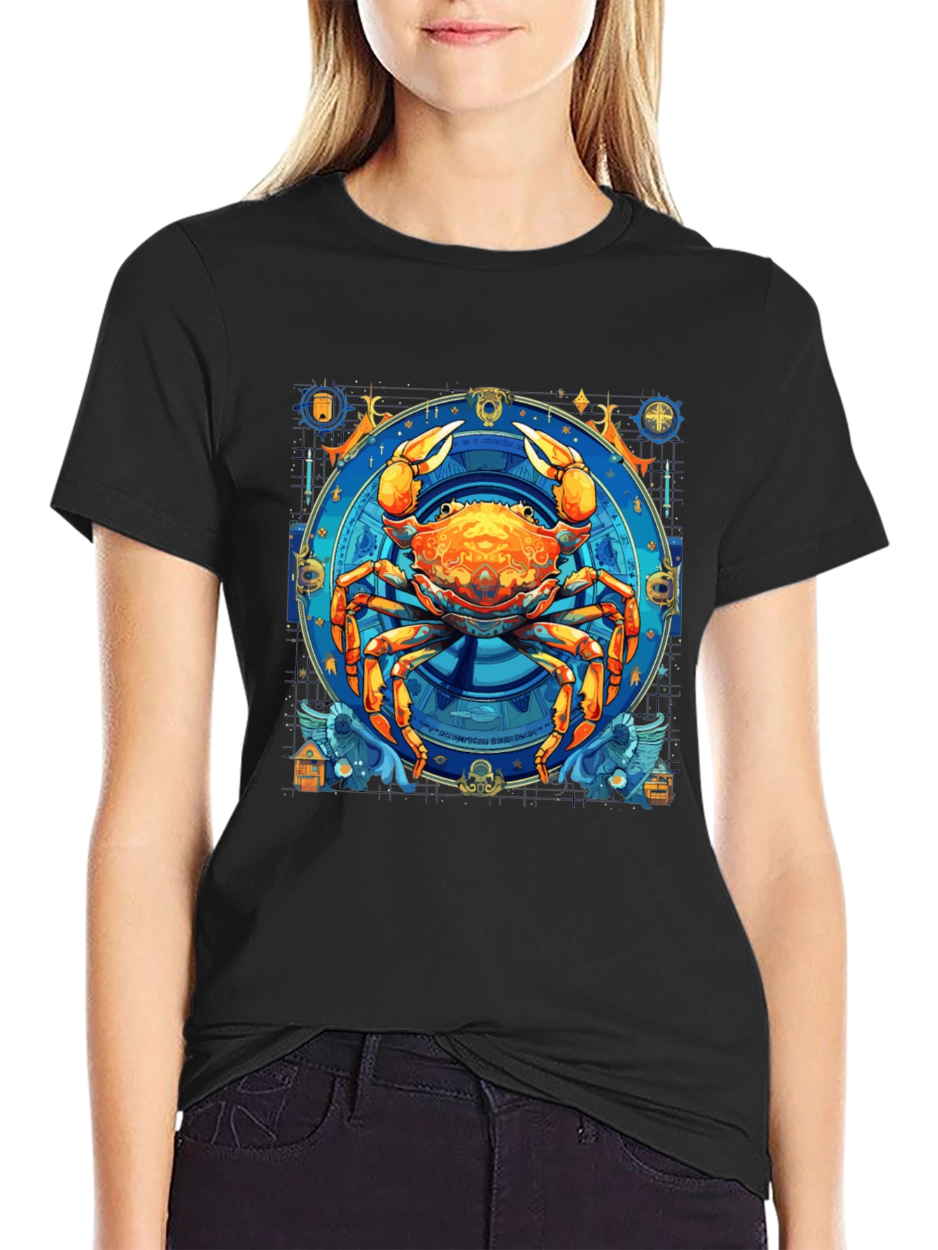 Cancer Zodiac Graphic Tee - Black