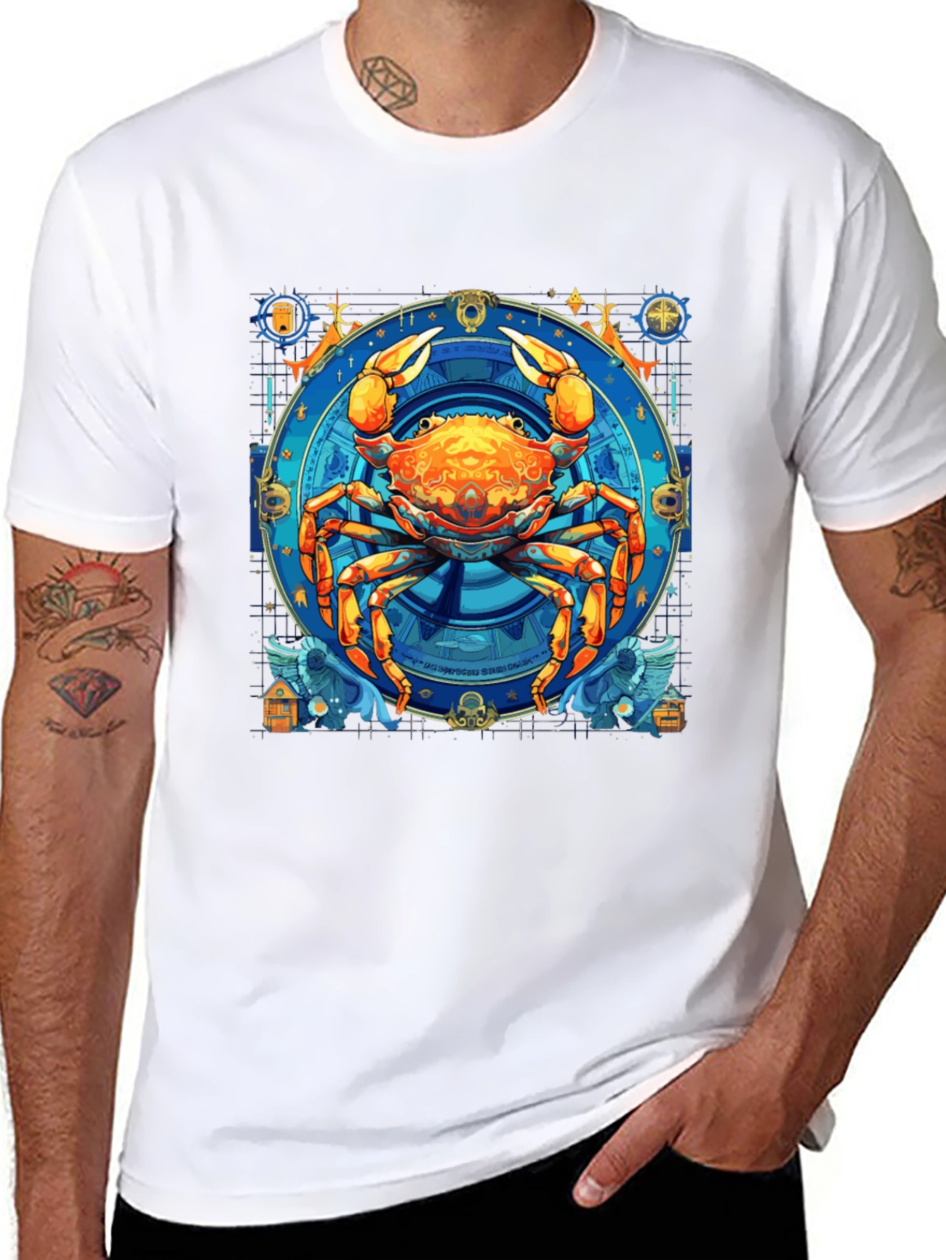 Cancer Zodiac Graphic Tee - Black