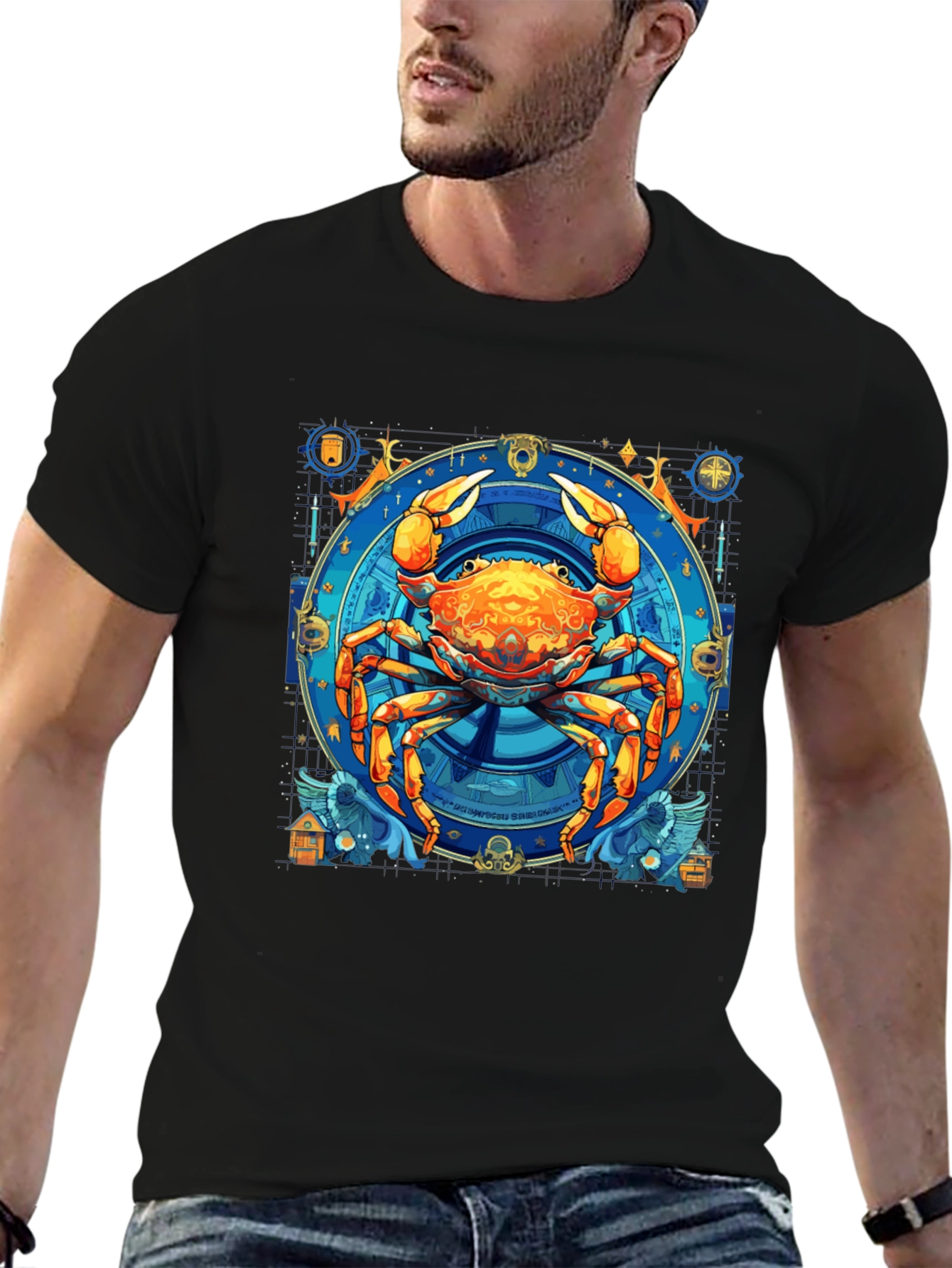 Cancer Zodiac Graphic Tee - Black
