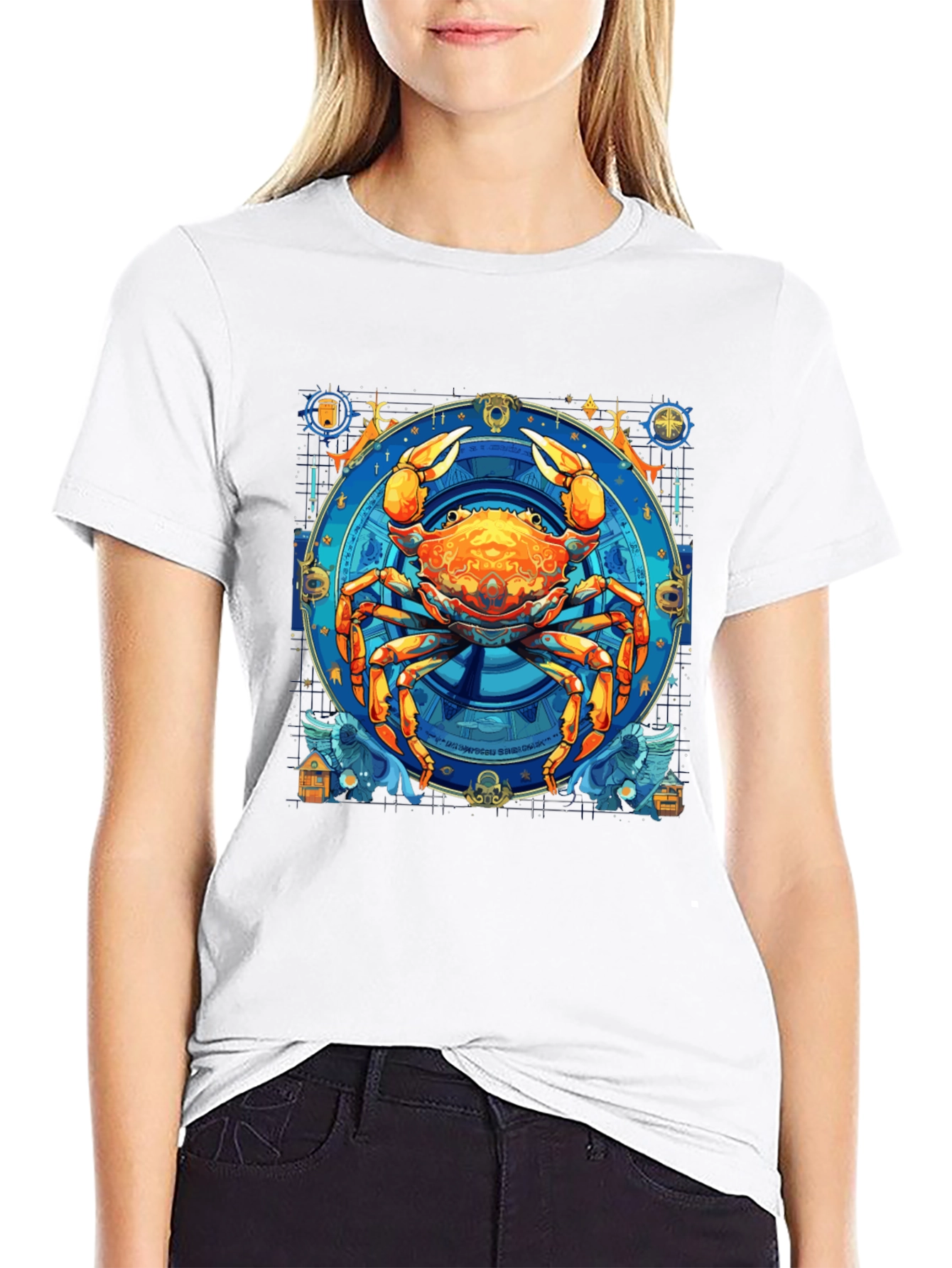 Cancer Zodiac Graphic Tee - Black