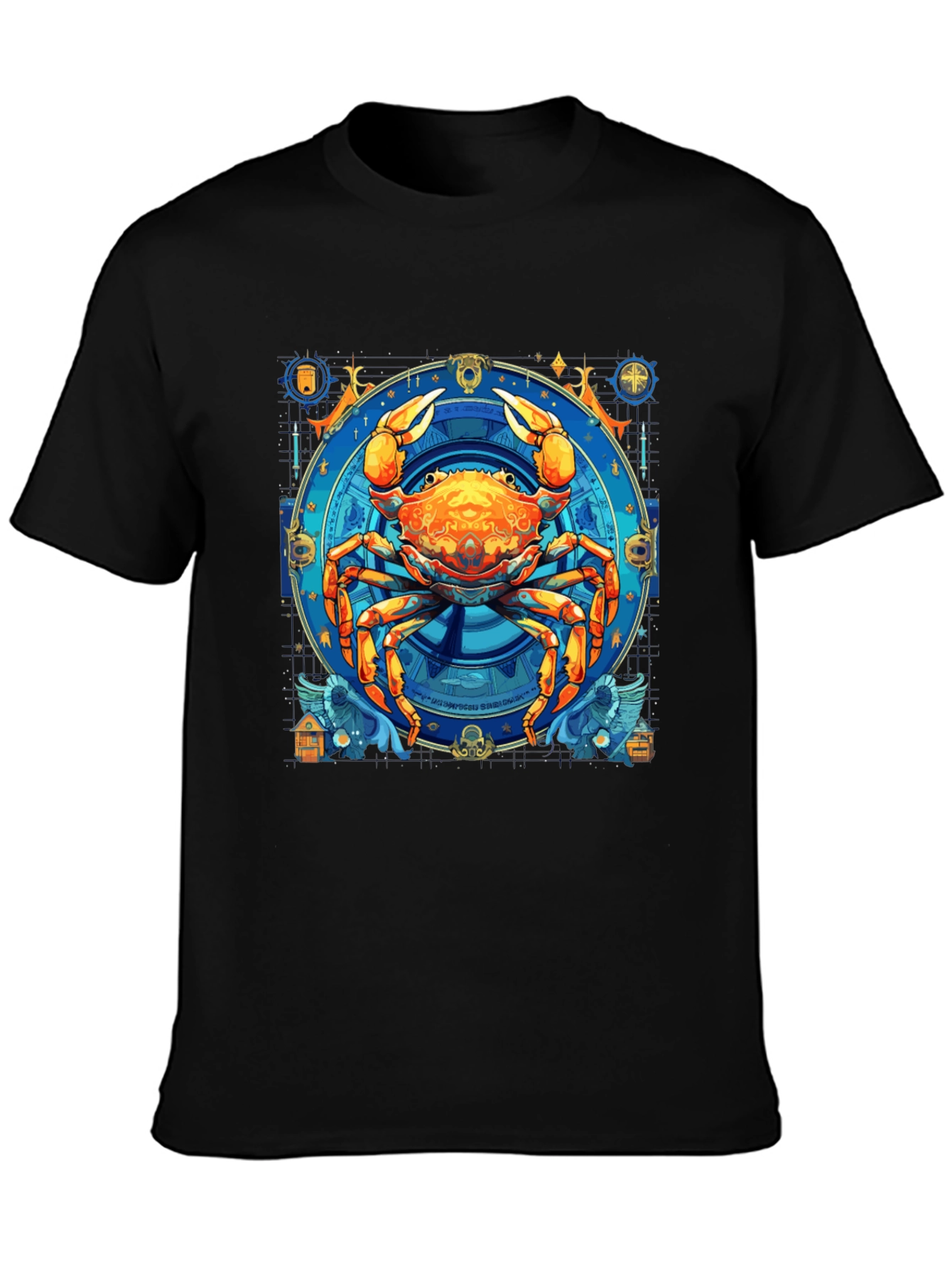 Cancer Zodiac Graphic Tee - Black