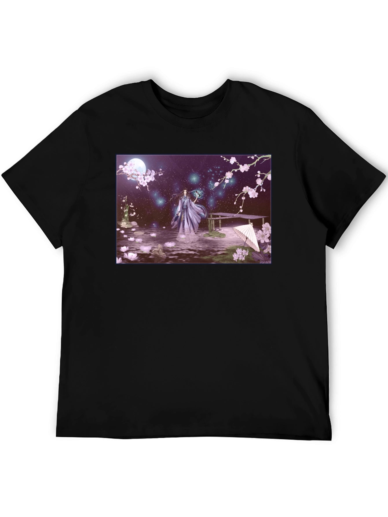 Fantasy Anime Art Black T-Shirt
