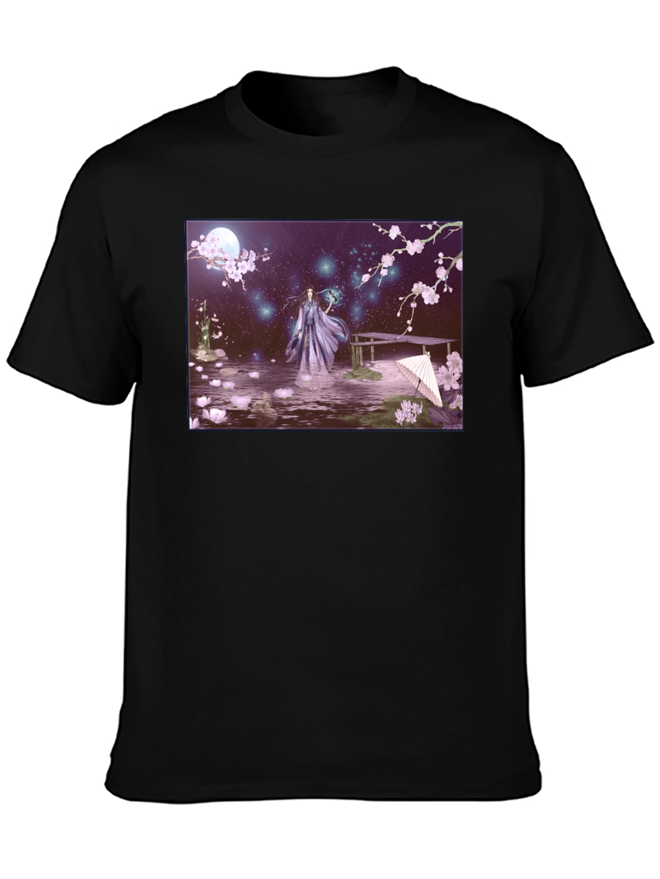 Fantasy Anime Art Black T-Shirt
