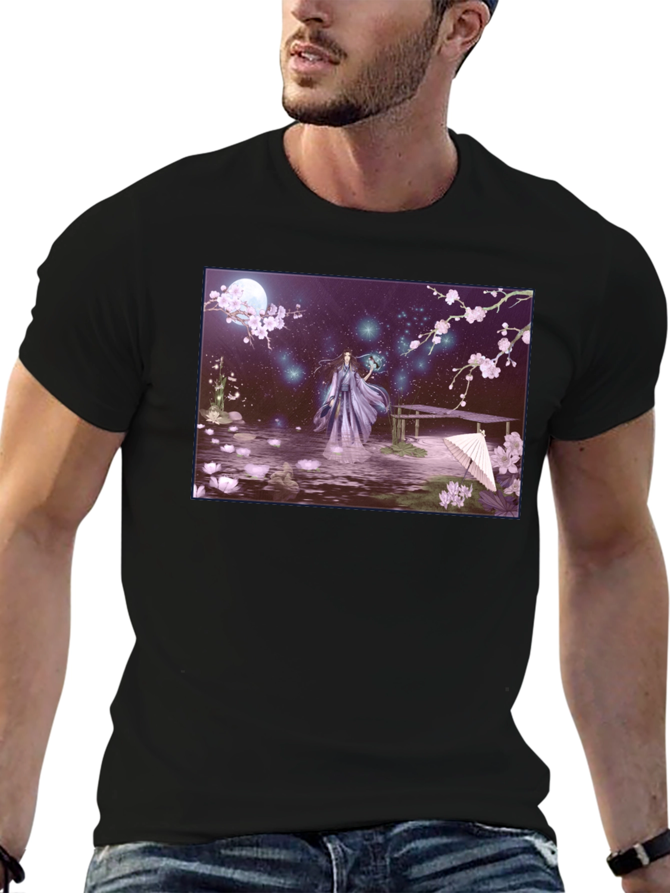 Fantasy Anime Art Black T-Shirt