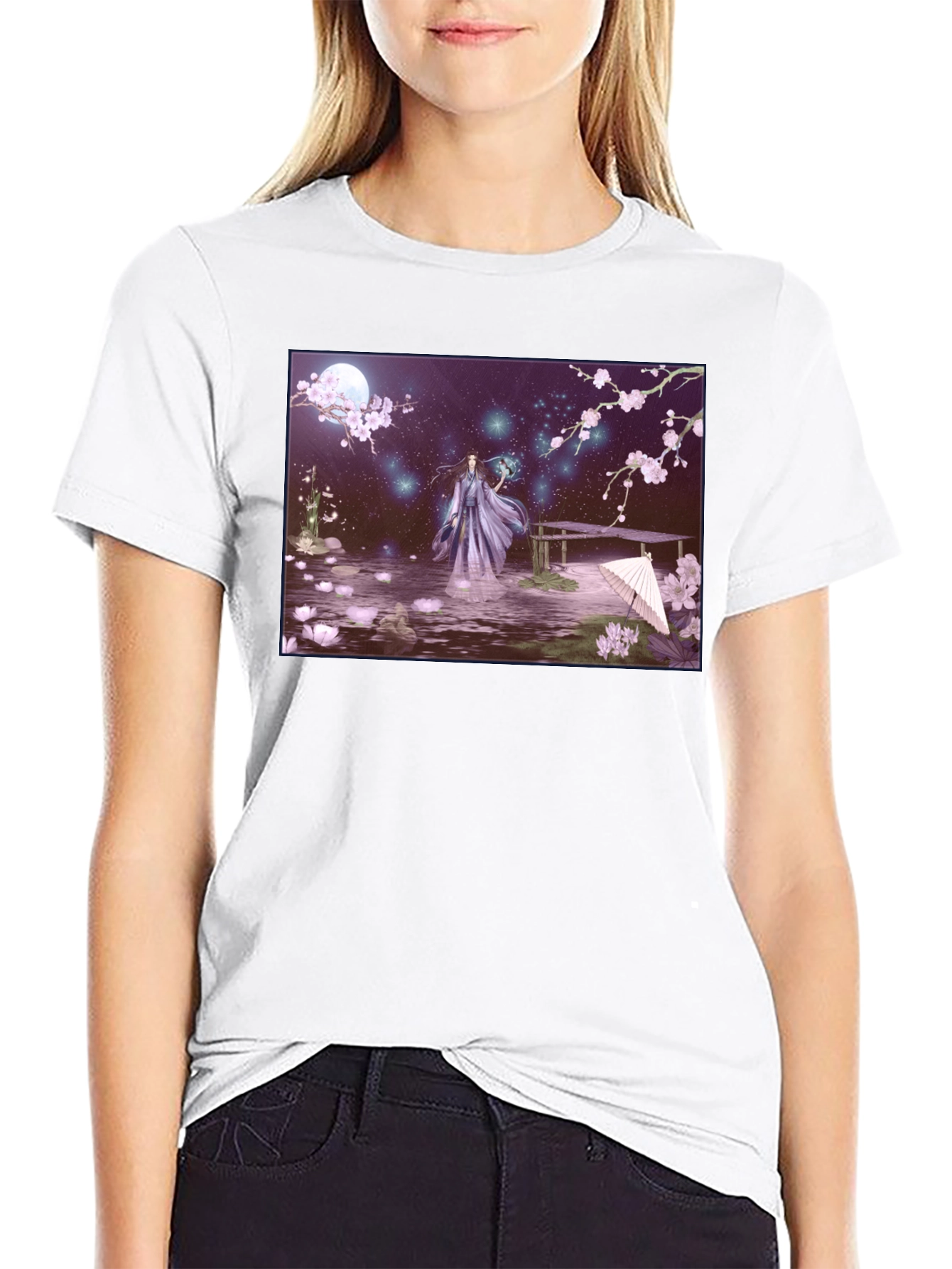 Fantasy Anime Art Black T-Shirt