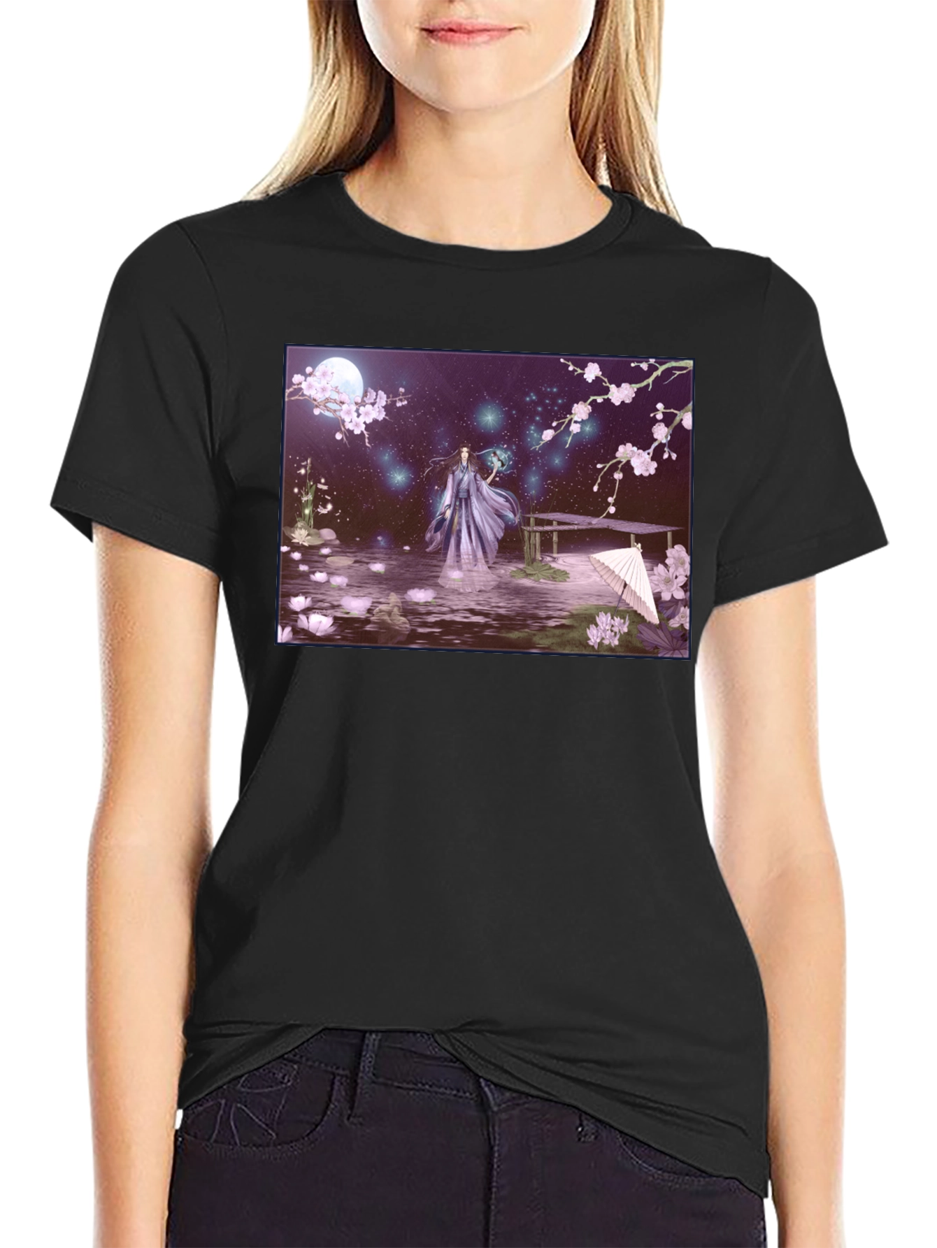 Fantasy Anime Art Black T-Shirt