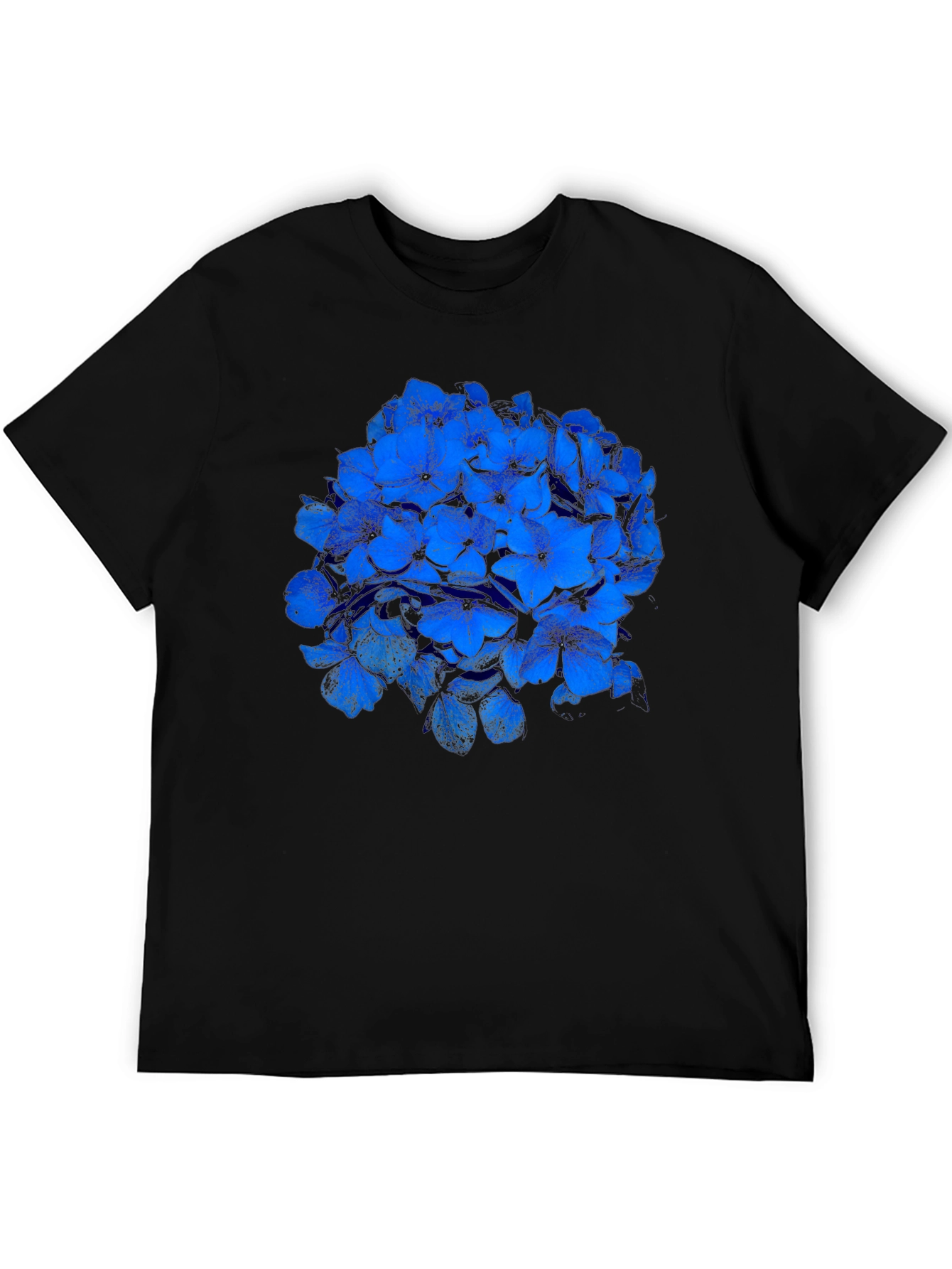 Blue Flower Graphic Black T-Shirt