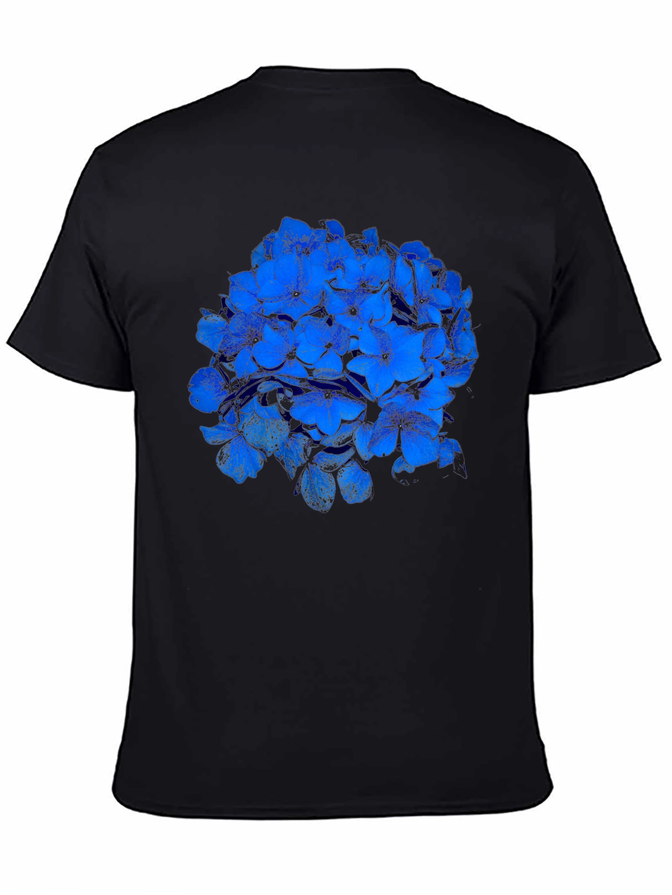 Blue Flower Graphic Black T-Shirt