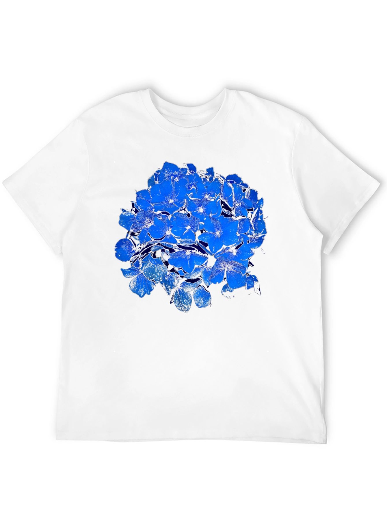 Blue Flower Graphic Black T-Shirt