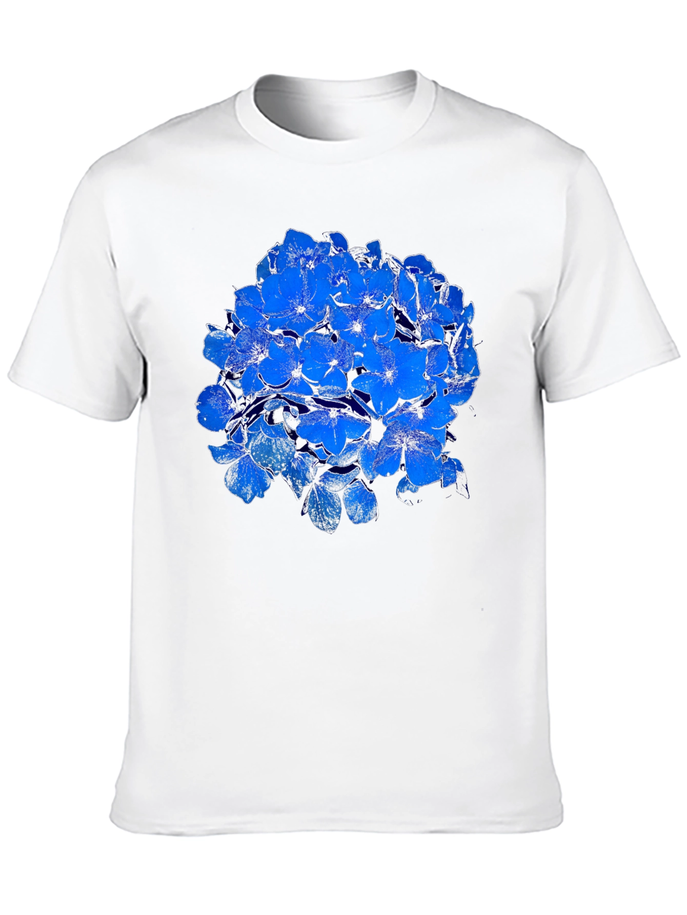 Blue Flower Graphic Black T-Shirt