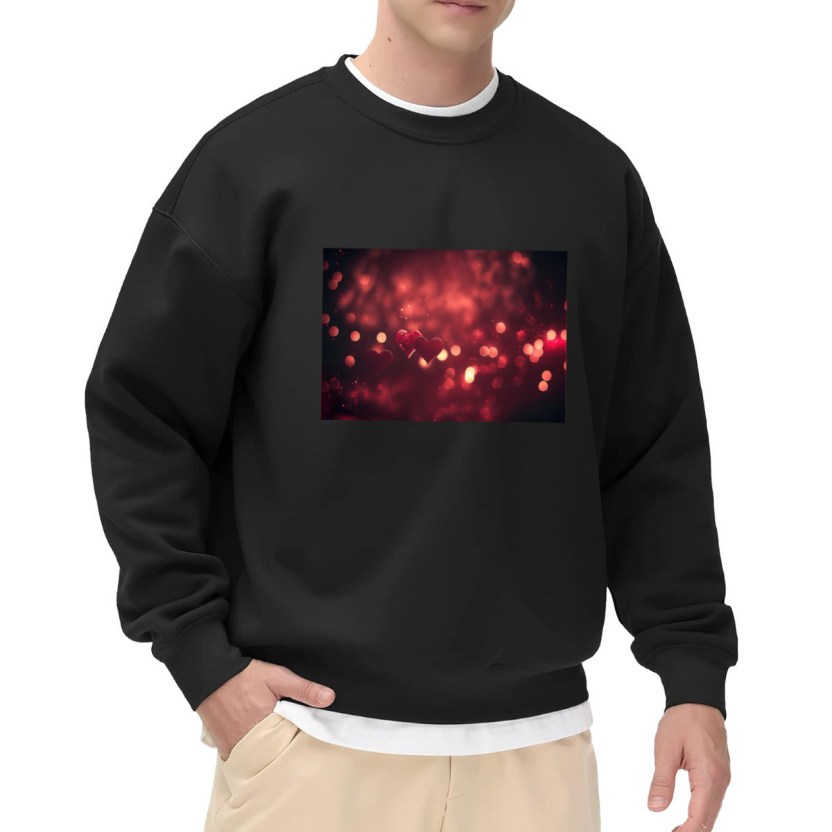 Glowing Hearts Bokeh Romance Design - Crewneck Sweatshirt | Love, Romance, Valentine Gift