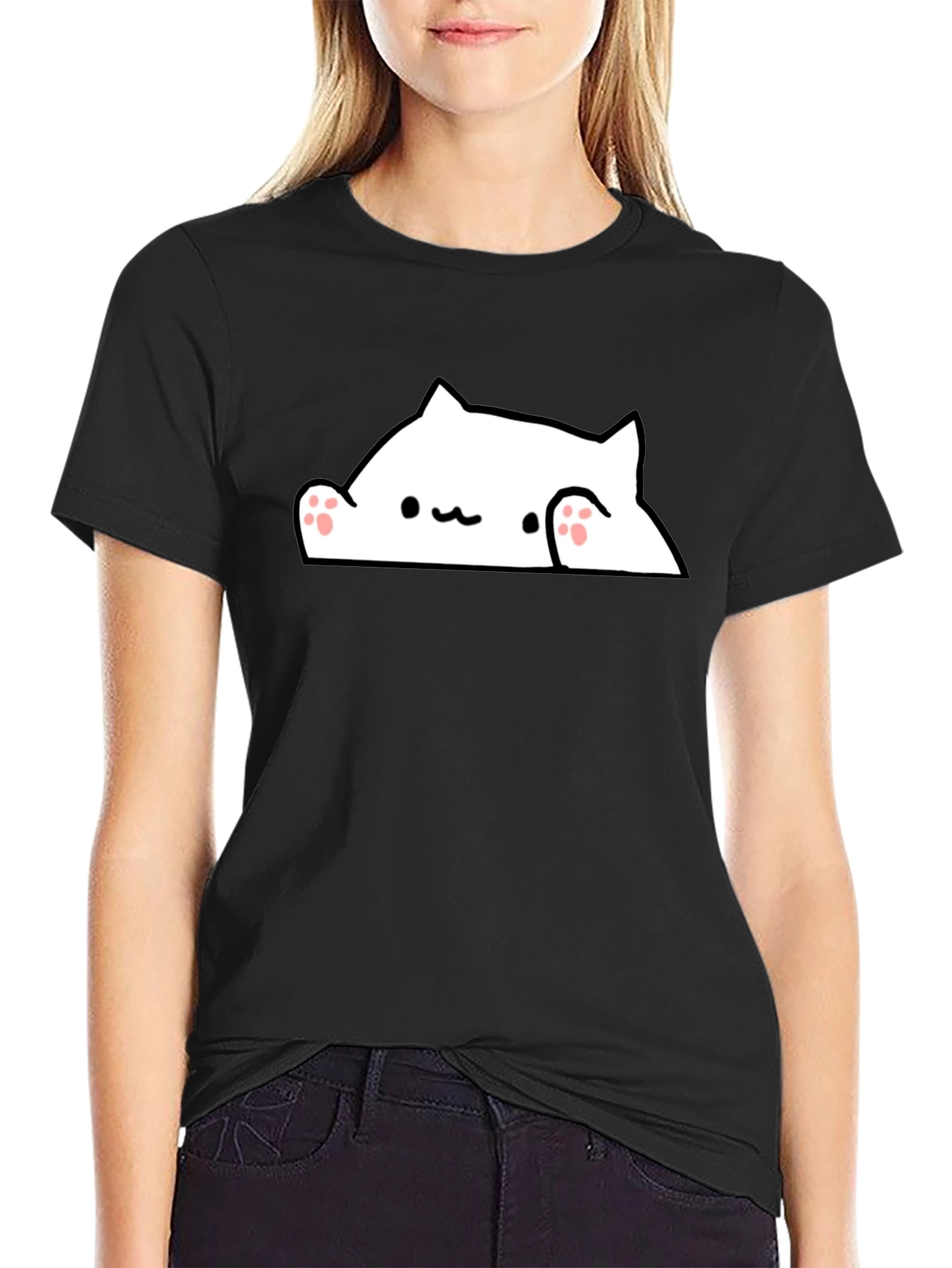 Bongo Cat Peekaboo Graphic T-Shirt - Black