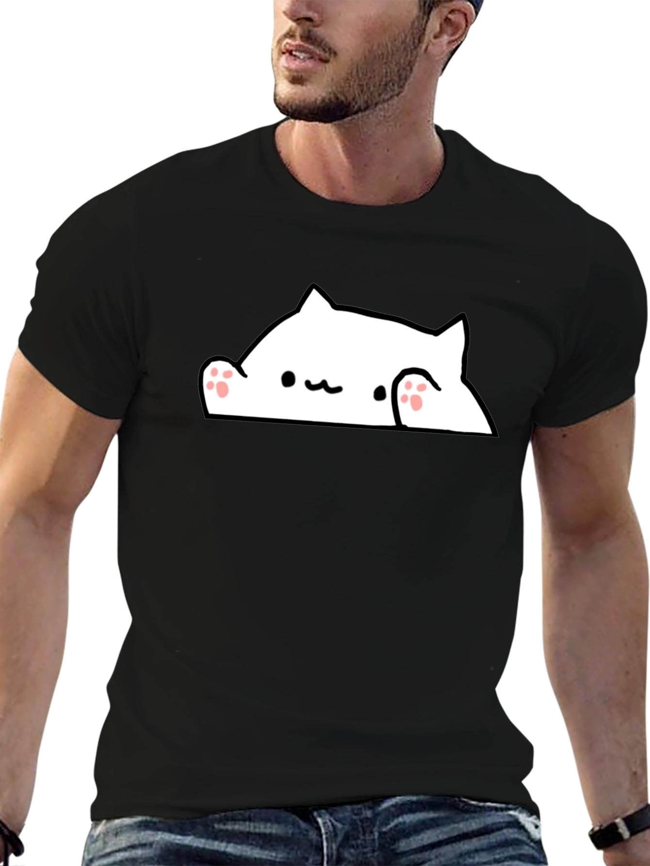 Bongo Cat Peekaboo Graphic T-Shirt - Black
