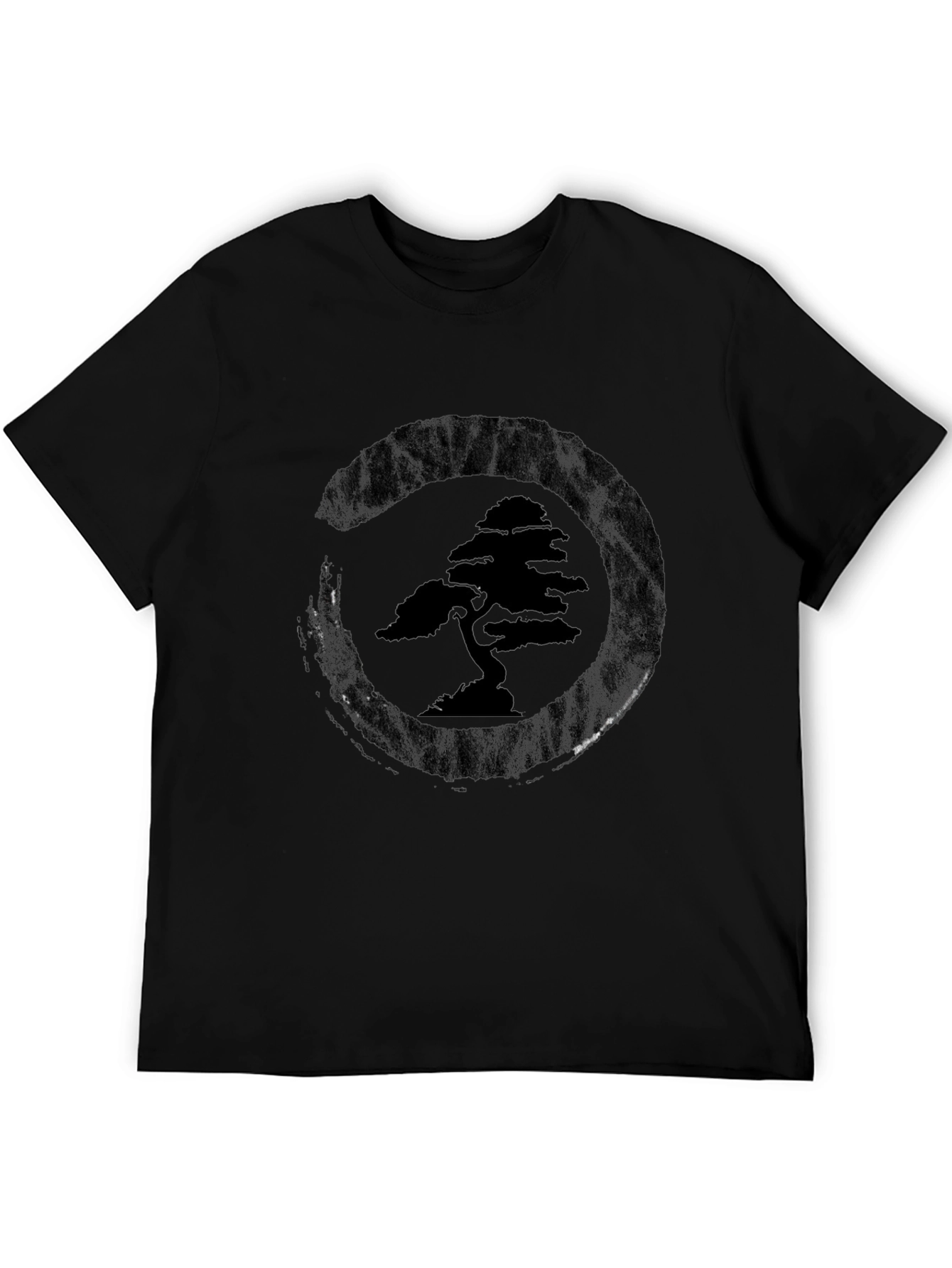 Bonsai Tree Zen Circle Black T-Shirt