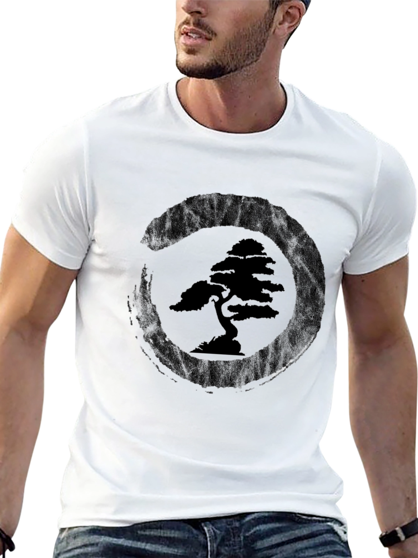 Bonsai Tree Zen Circle Black T-Shirt