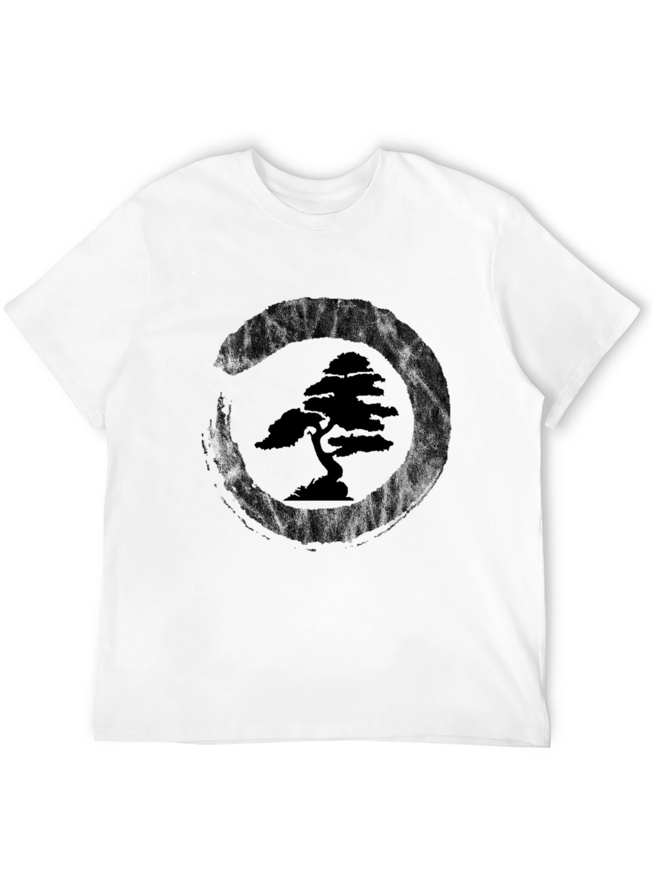 Bonsai Tree Zen Circle Black T-Shirt