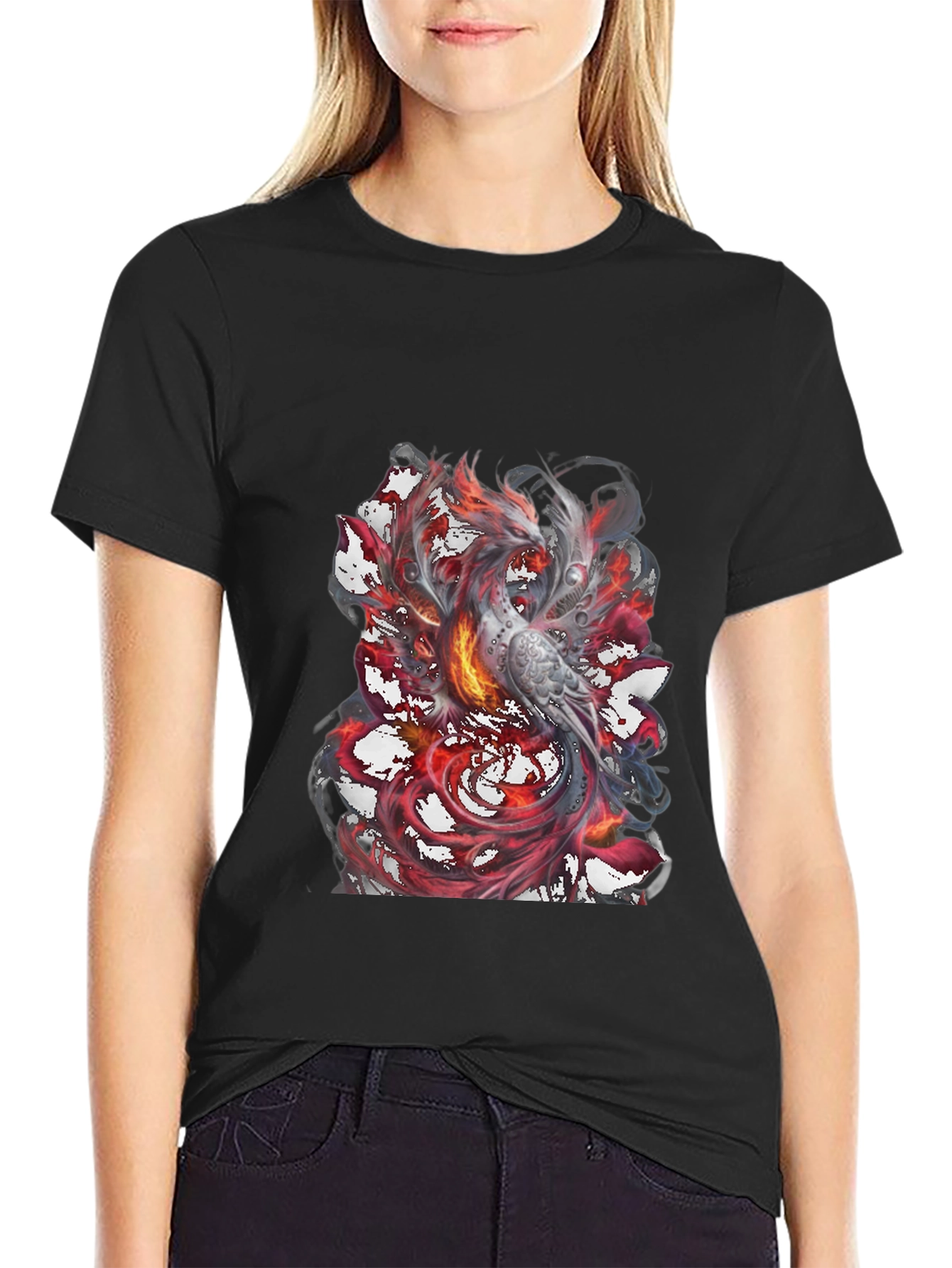 Phoenix Graphic Print Mens Black T-Shirt