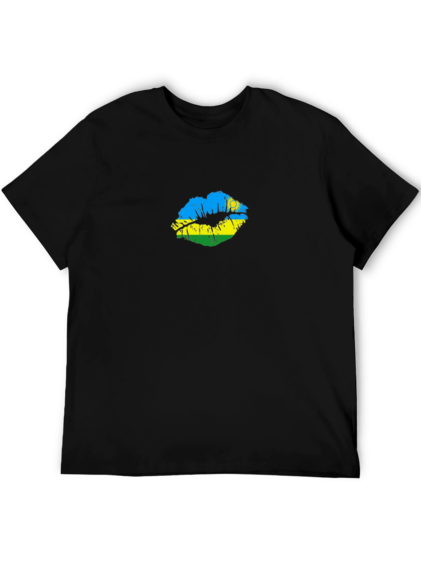 Rwanda Flag Lips Black T-Shirt