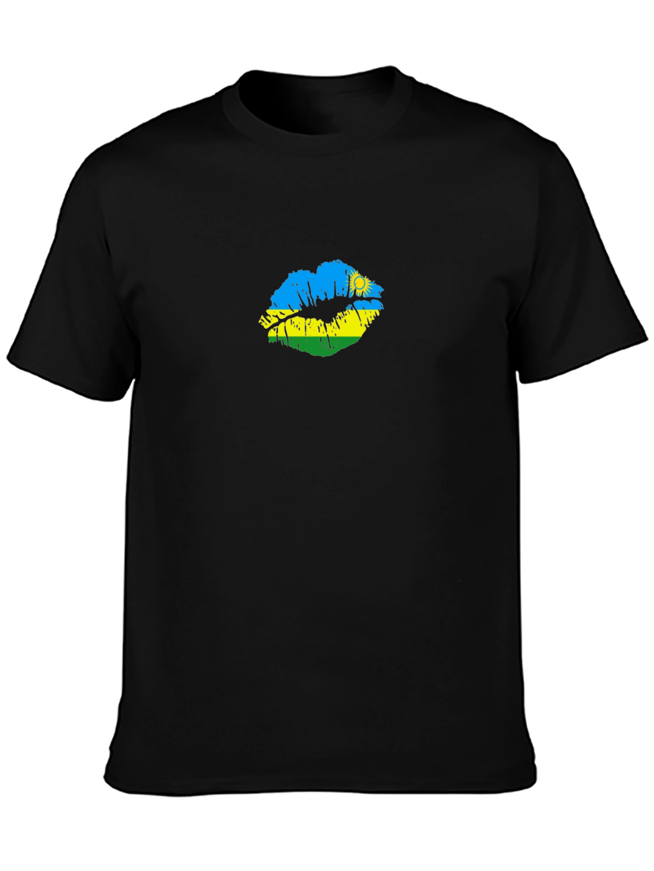 Rwanda Flag Lips Black T-Shirt