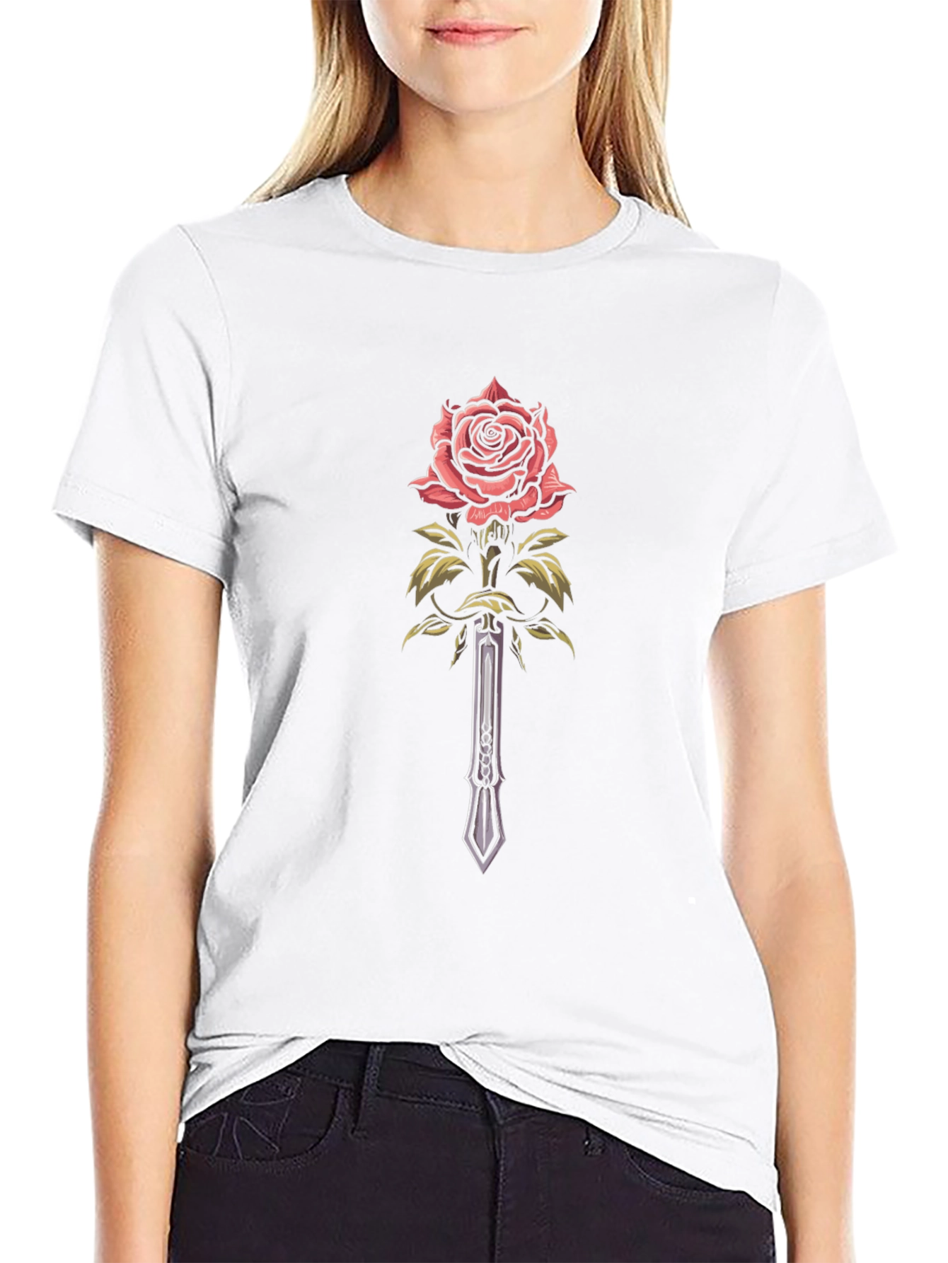 Rose & Sword Graphic Tee - Edgy Style