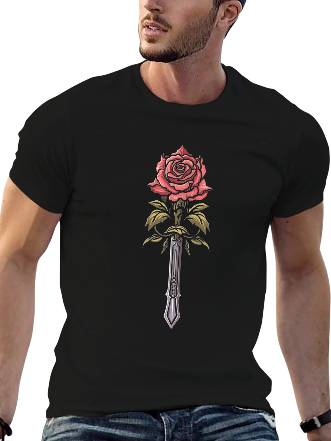 Rose & Sword Graphic Tee - Edgy Style