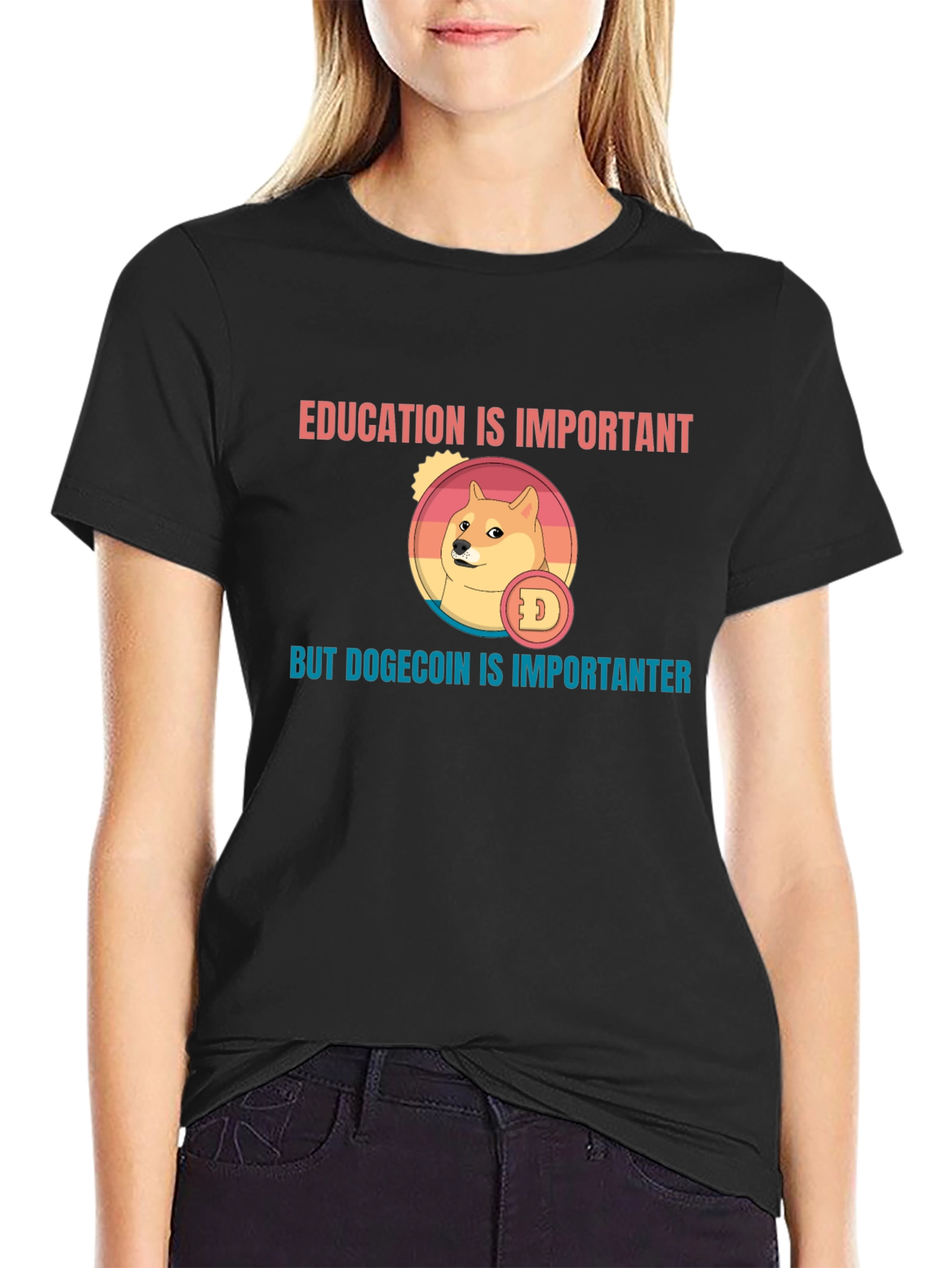 Education vs. Dogecoin T-Shirt