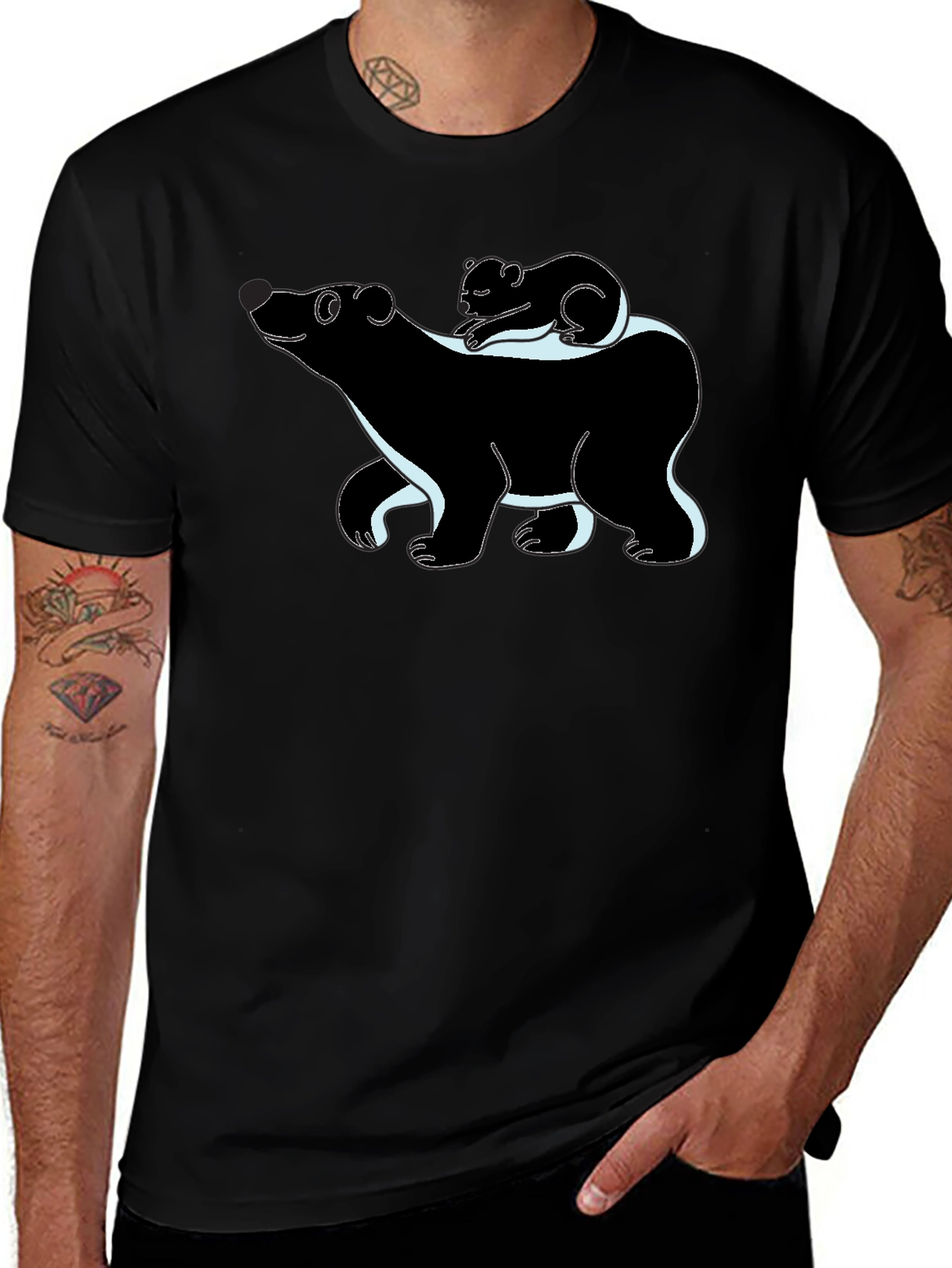 Bear & Koala Graphic T-Shirt - Black Cute Animals