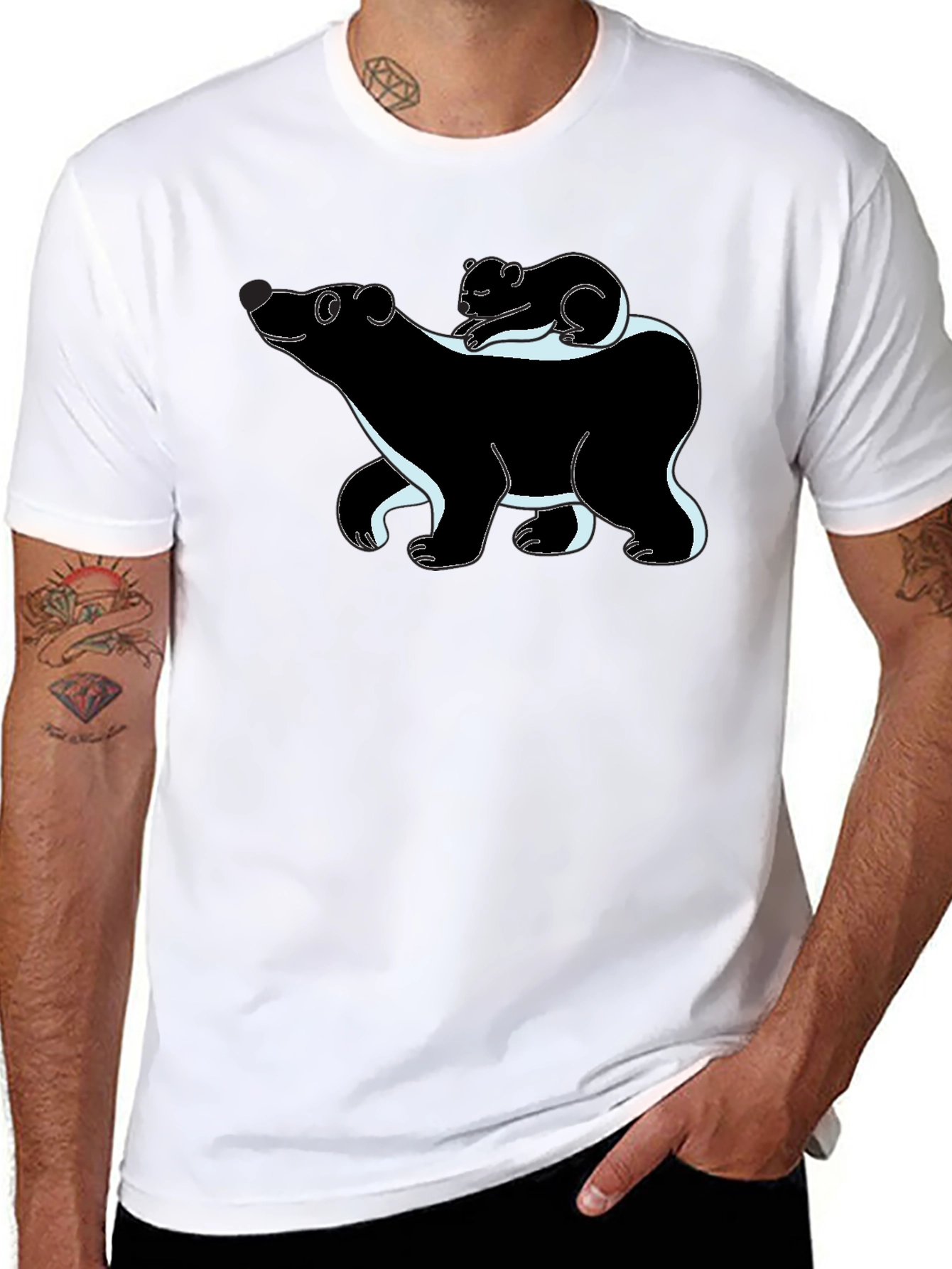 Bear & Koala Graphic T-Shirt - Black Cute Animals