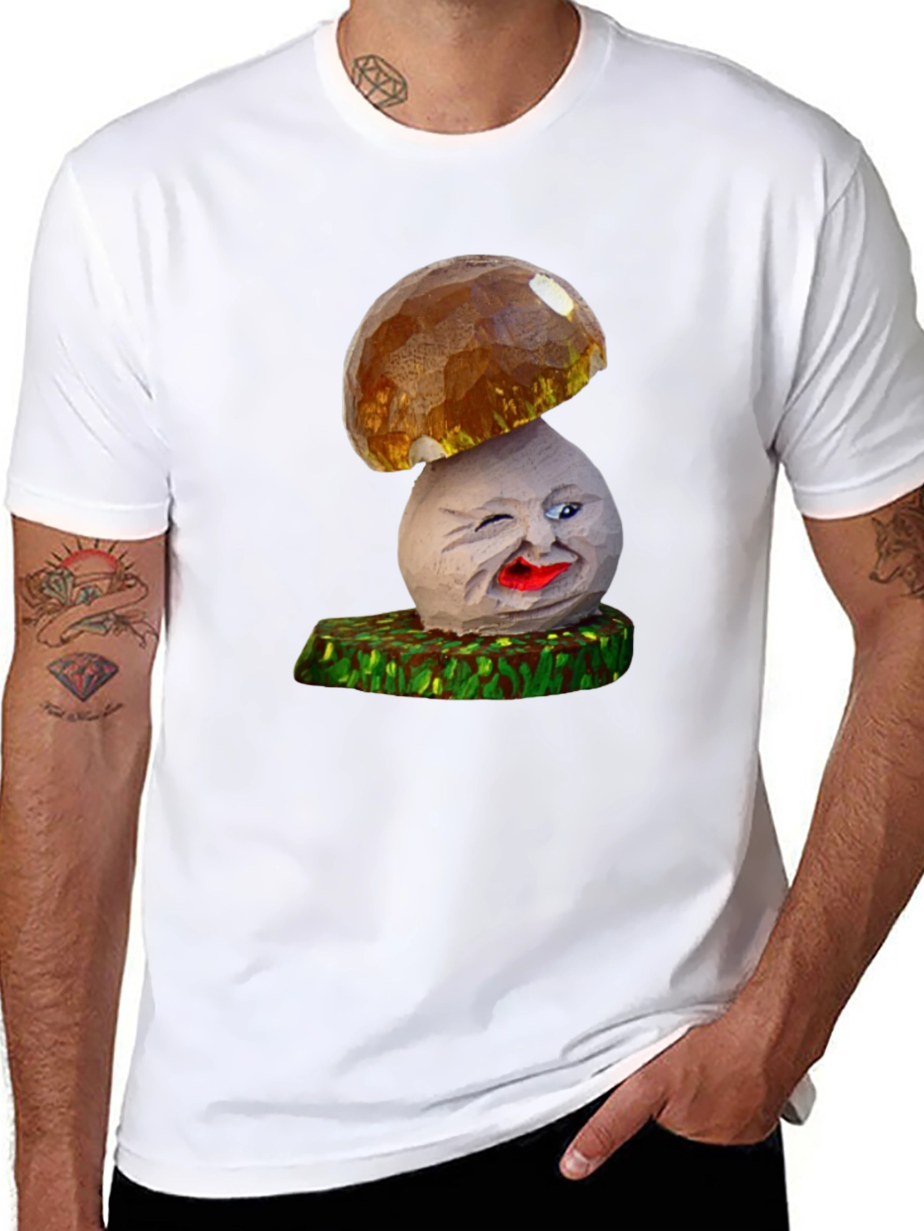 Funny Mushroom Character Graphic T-Shirt