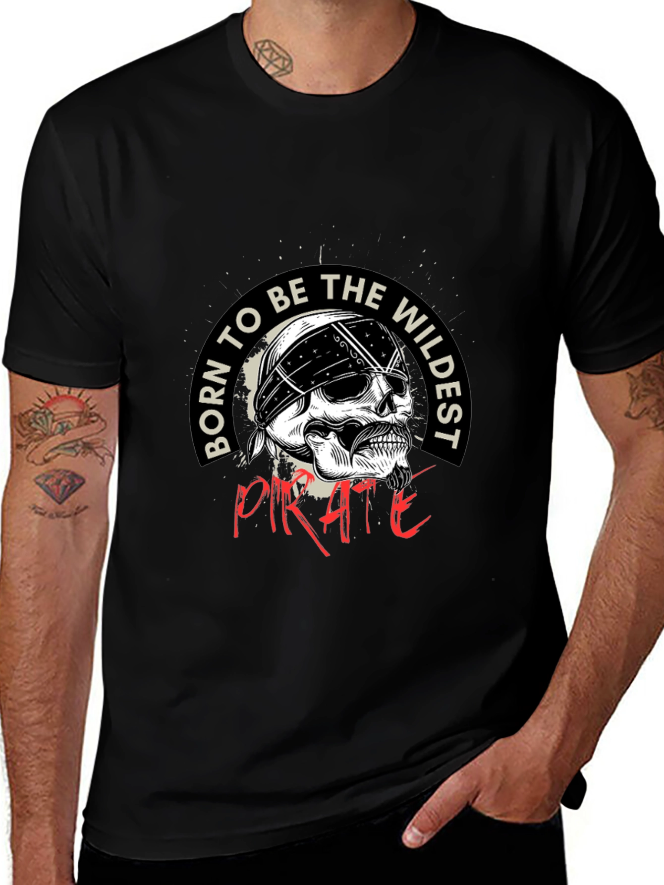 Wildest Pirate Skull Graphic Black T-Shirt