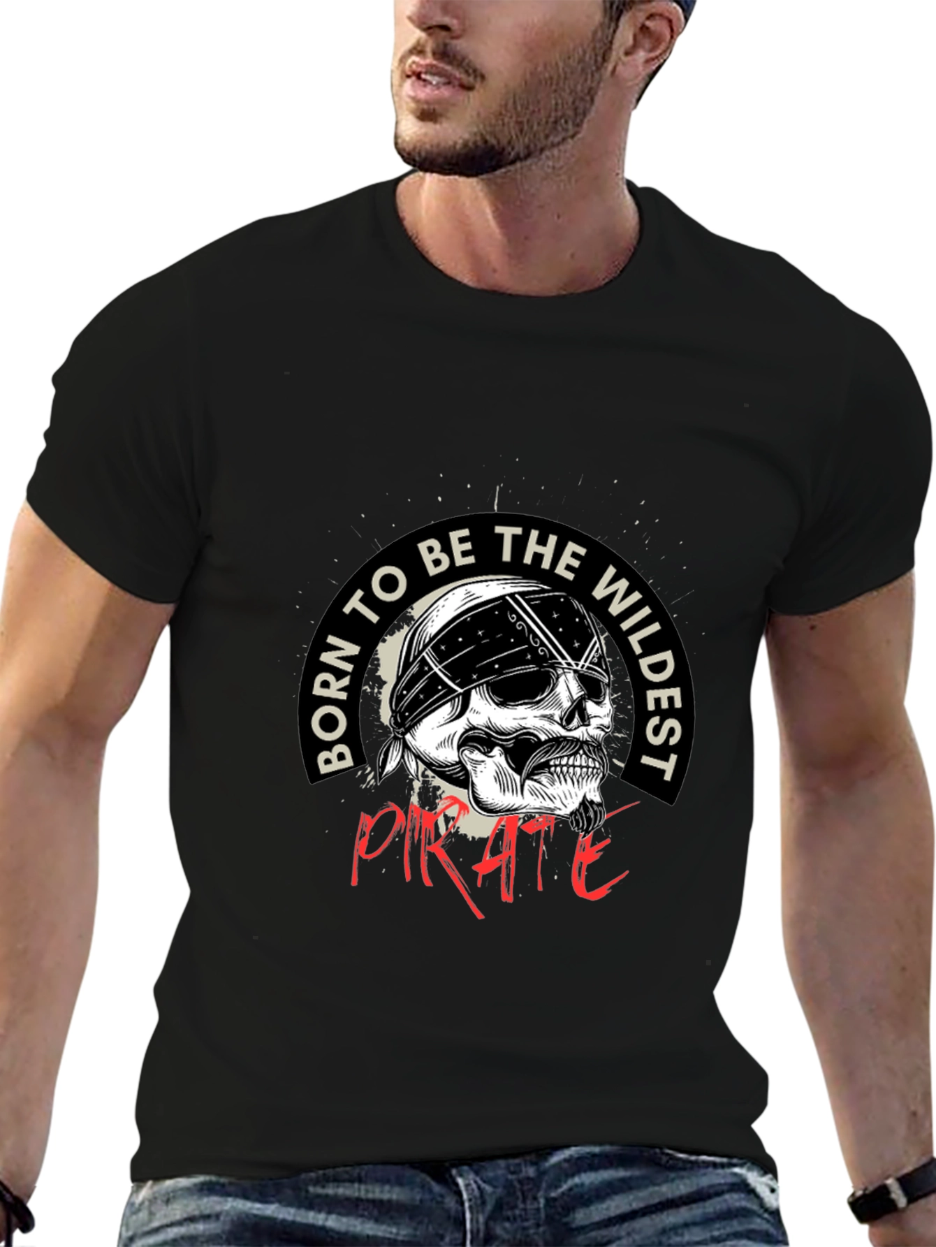 Wildest Pirate Skull Graphic Black T-Shirt