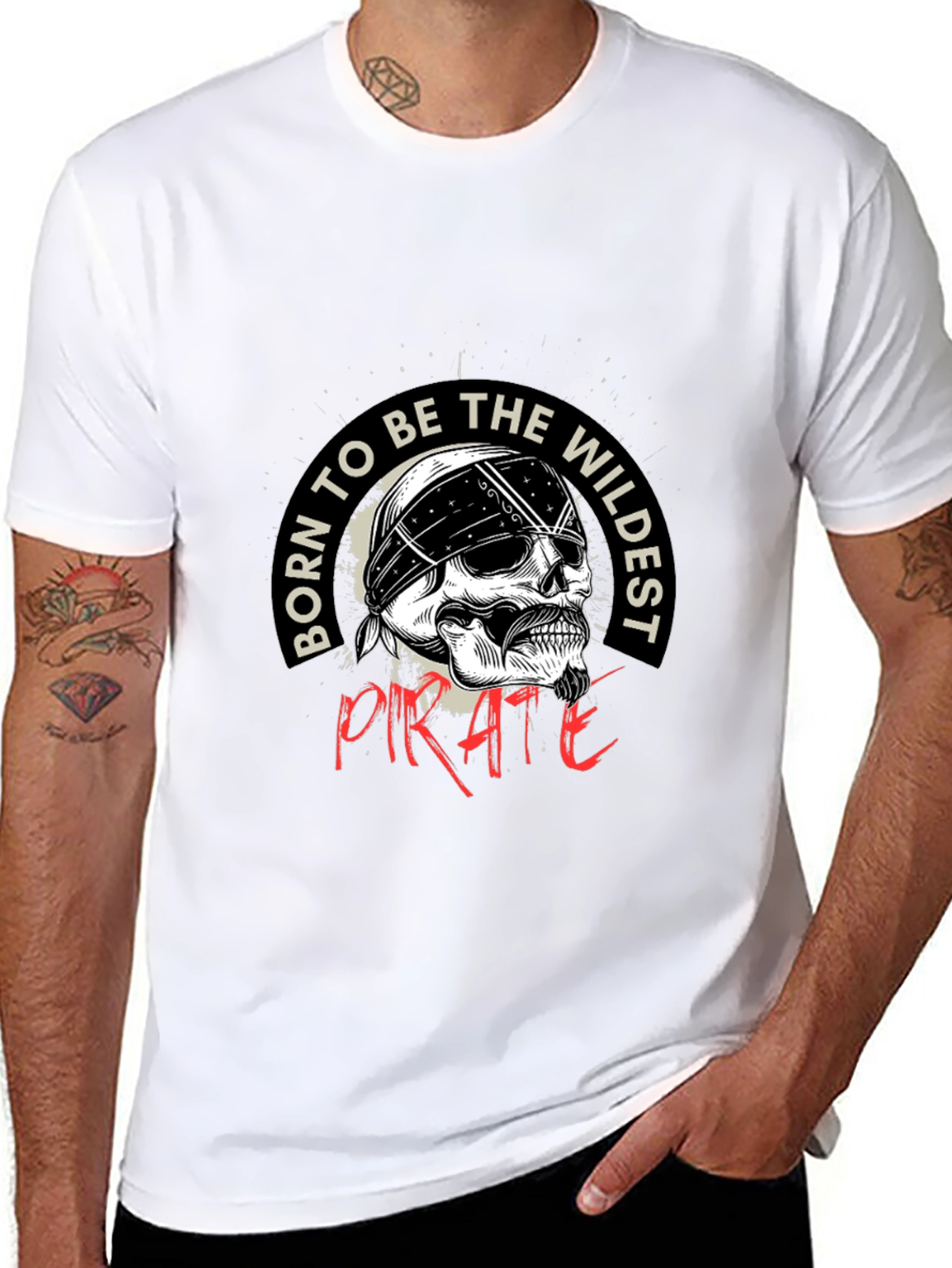 Wildest Pirate Skull Graphic Black T-Shirt