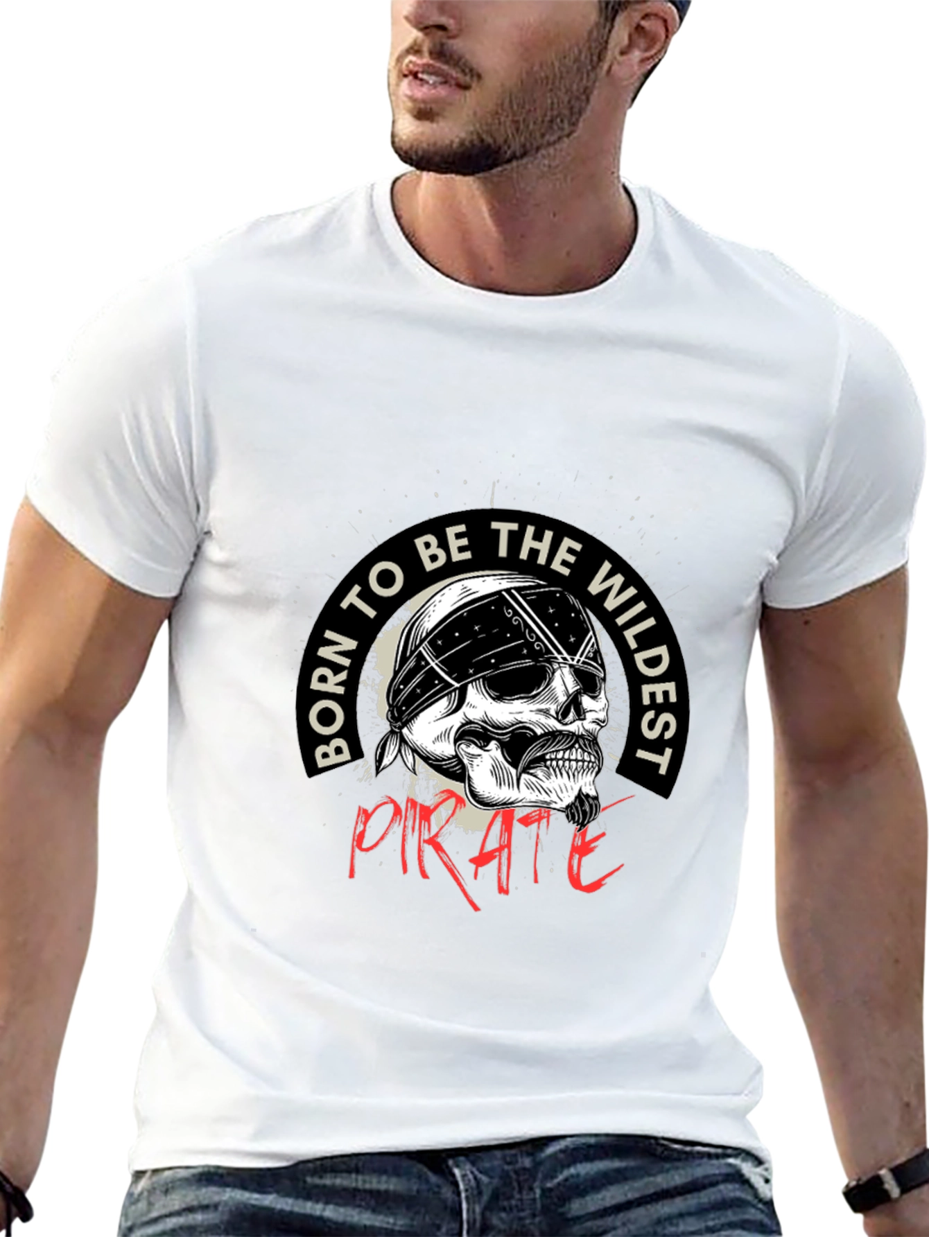 Wildest Pirate Skull Graphic Black T-Shirt