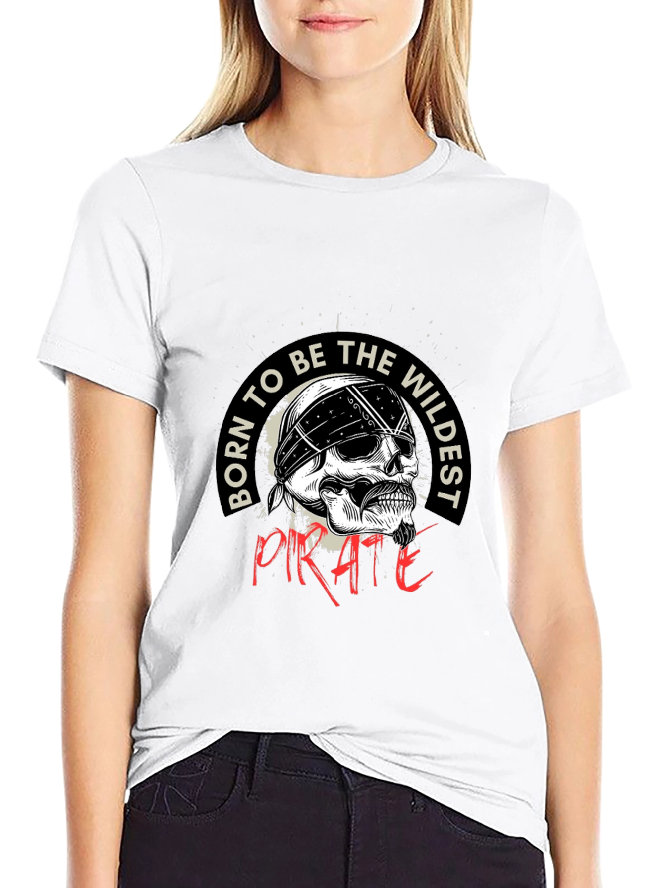 Wildest Pirate Skull Graphic Black T-Shirt