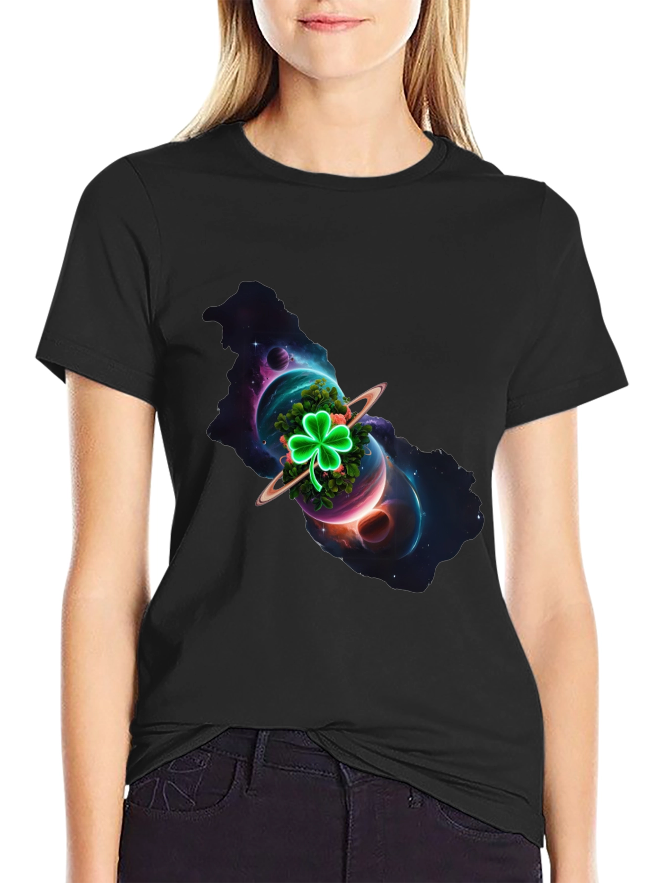 Cosmic Clover Graphic Tee - Luck in Space!