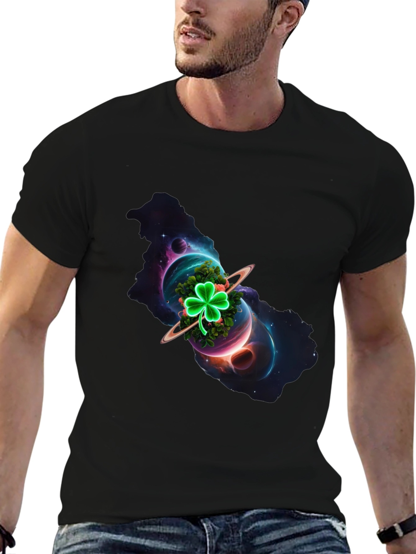 Cosmic Clover Graphic Tee - Luck in Space!