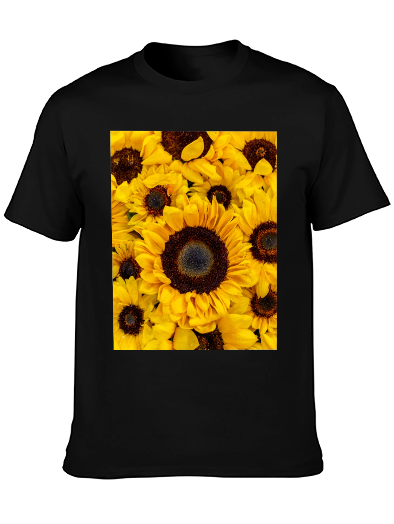 Sunflower Print Black T-Shirt