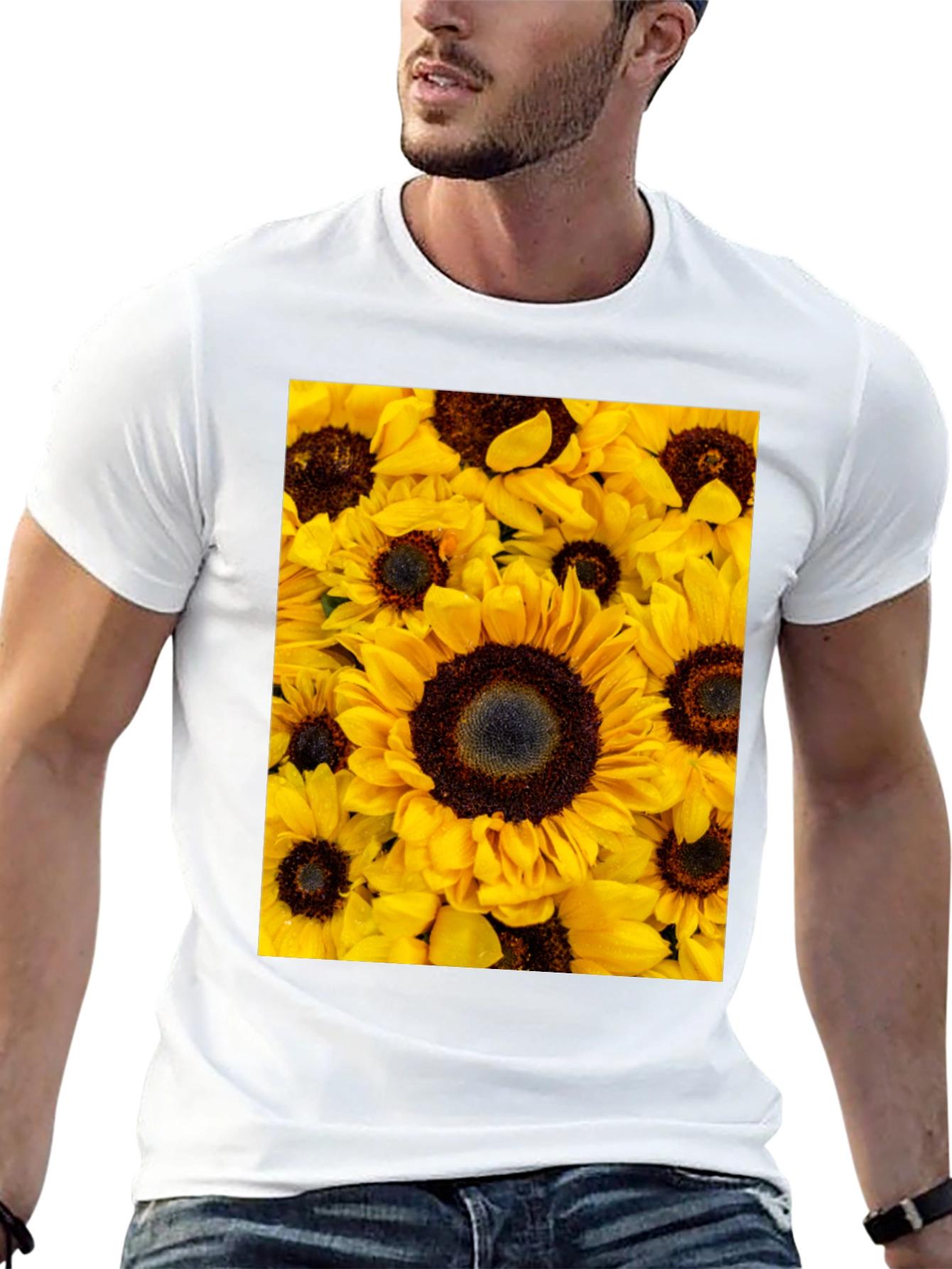 Sunflower Print Black T-Shirt