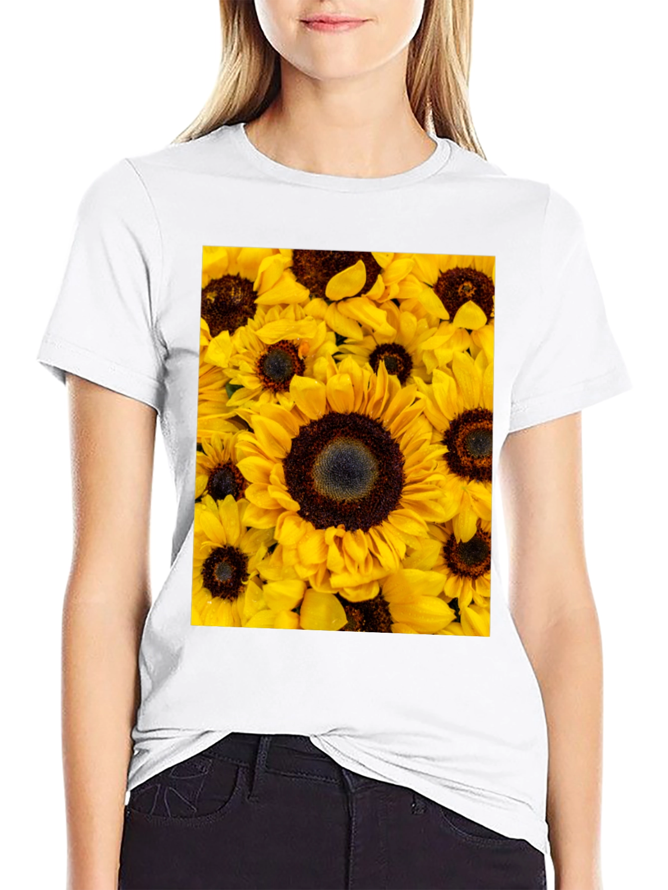 Sunflower Print Black T-Shirt