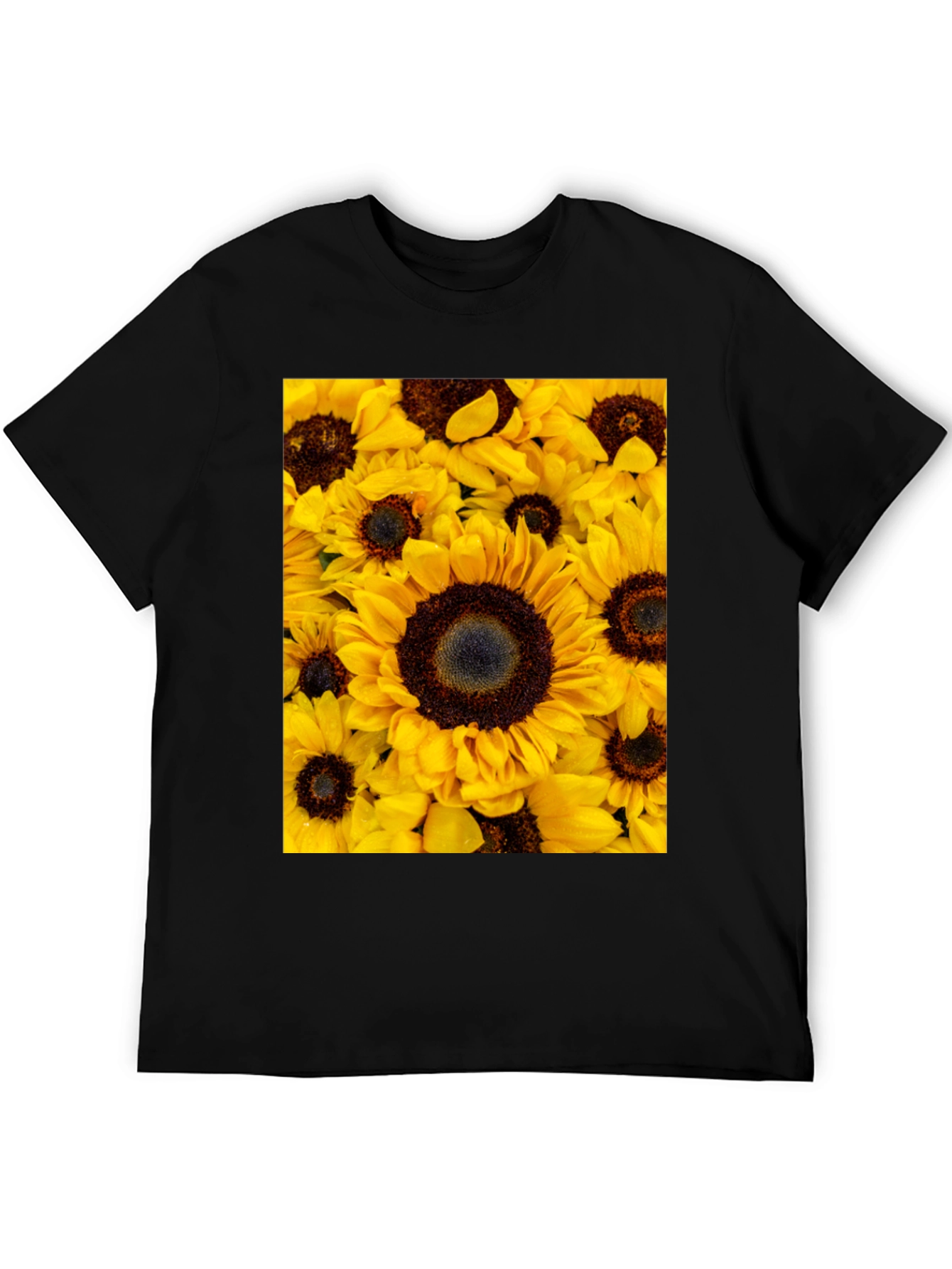 Sunflower Print Black T-Shirt